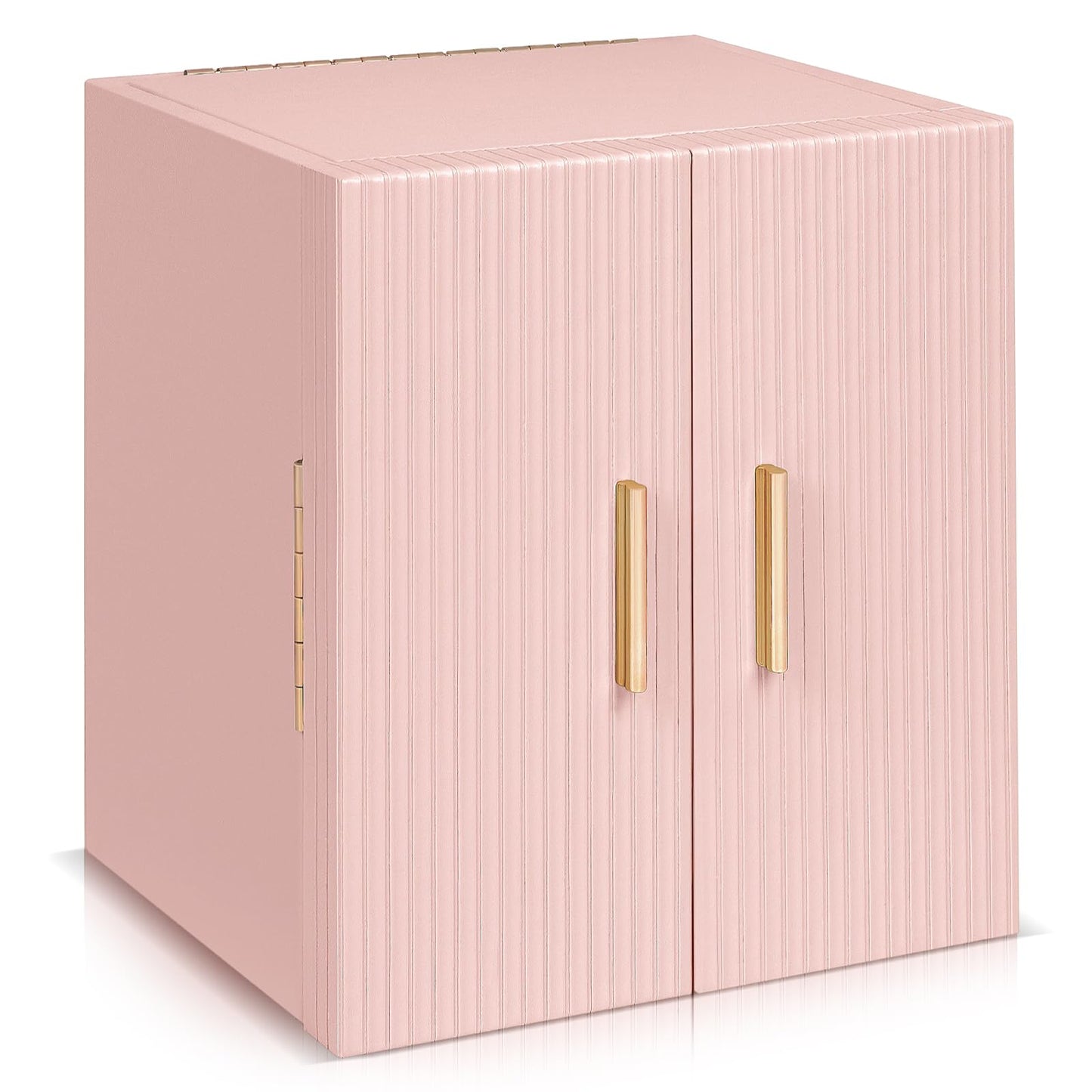 Dajasan Large Jewelry Box Organizer, Jewelry Storage with 3 Drawers, Huge Jewelry Box with Mirror, Gift Idea for Women, Girls, Double Door, Textured PU Leather Surface, Stylish (Pink + Gold)