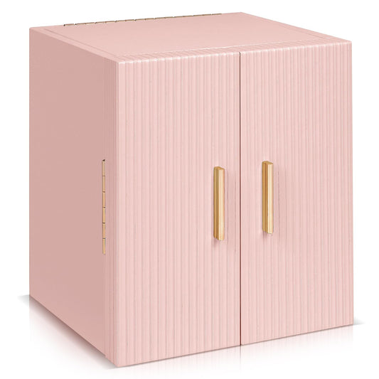 Dajasan Large Jewelry Box Organizer, Jewelry Storage with 3 Drawers, Huge Jewelry Box with Mirror, Gift Idea for Women, Girls, Double Door, Textured PU Leather Surface, Stylish (Pink + Gold)