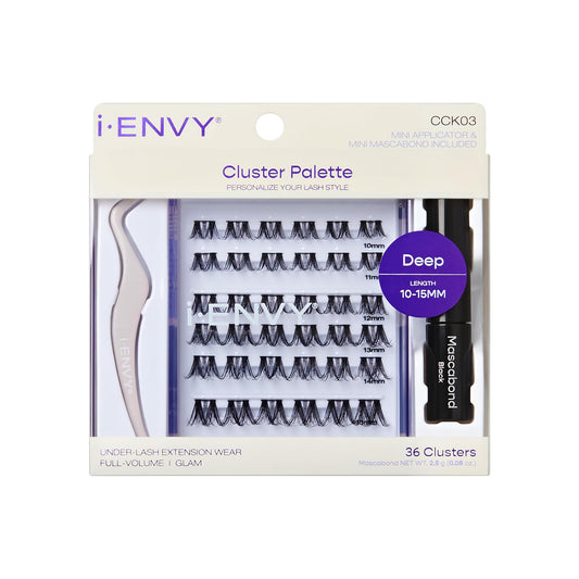 i-ENVY Cluster Palette Kit, DIY Lash Makeup, Customizable Under Lash Extension Layering All in One Convenience, Mini Applicator & Mascabond Glue Included (Deep)