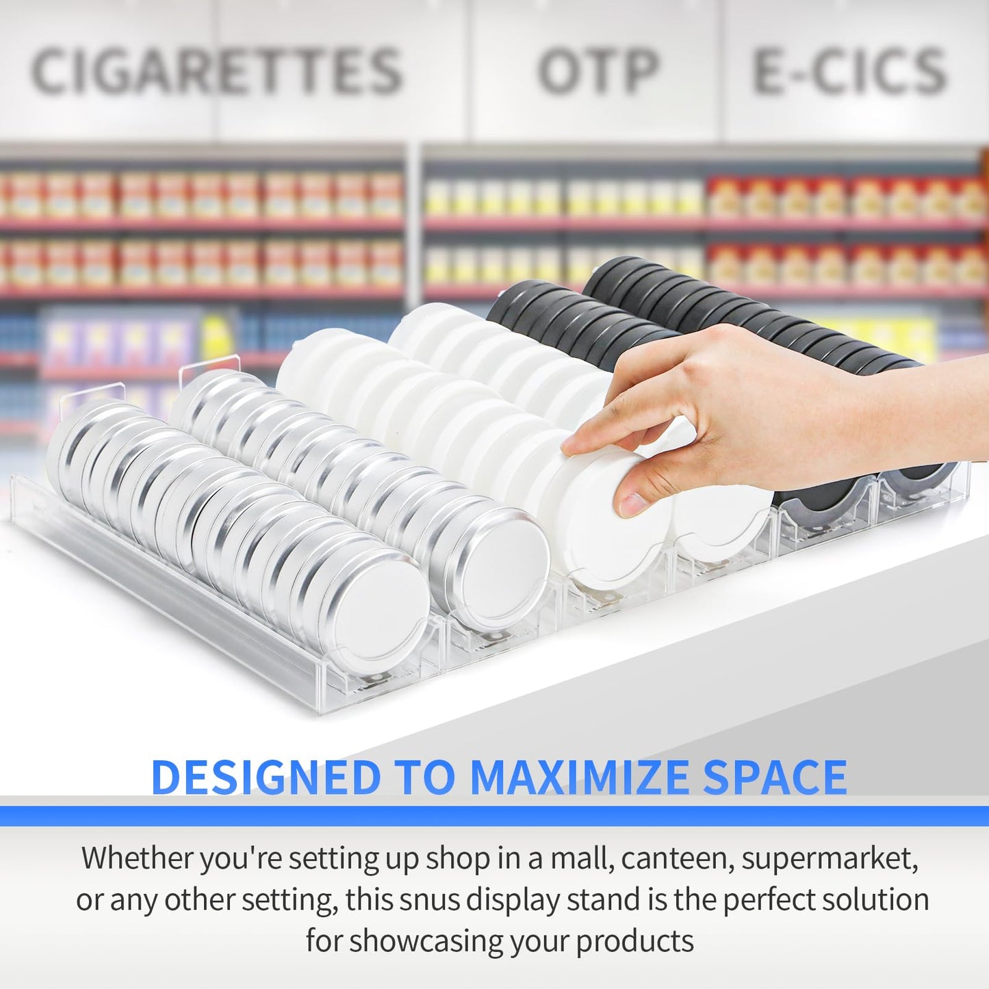 Snus Organizer for Stores，Snus Pusher ，Automatic Spring-Loaded Round-Jar Shelf Pusher，Circular Chewing Gum Display Holder（6 Pieces）