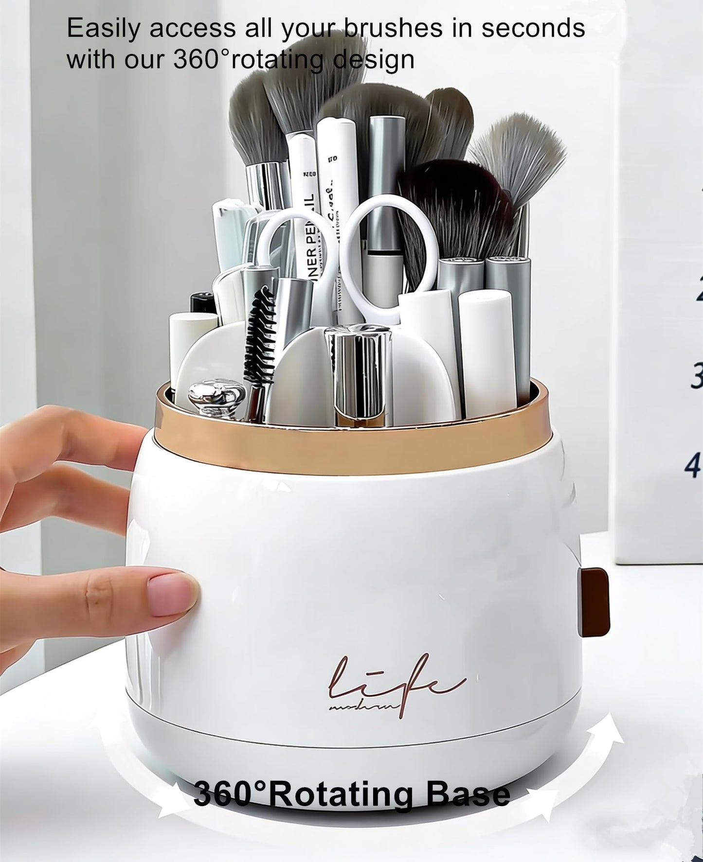 YZEASYPINK 360 Rotating Makeup Brush Holder with Lid,Clear Dustproof Make Up Organizers for Vanity Countertop,Includes a Foldable Bowl for Cleaning Makeup Brush,Transparent, Dustproof-Green