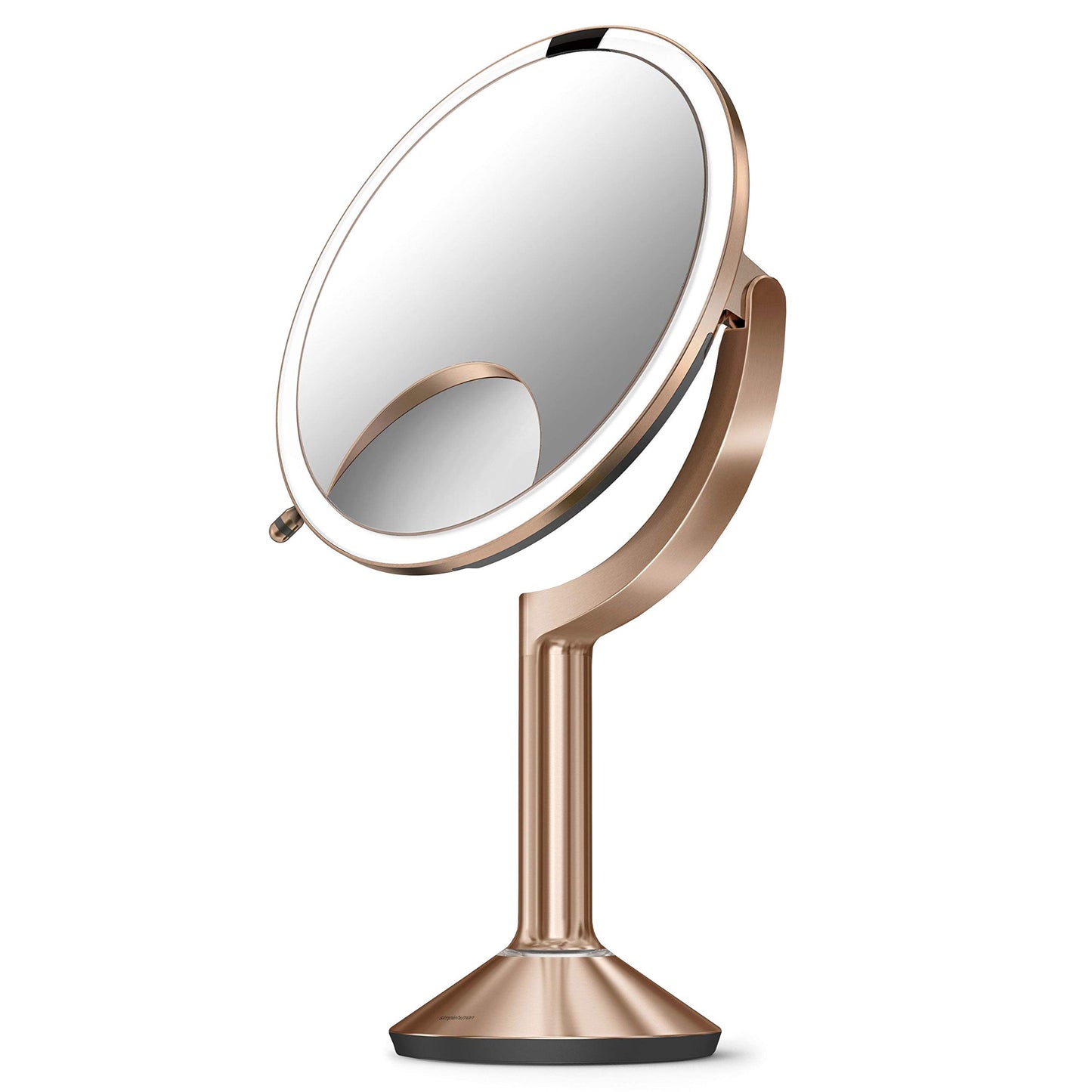 simplehuman ST3034 20cm Sensor Mirror Trio with Touch-Control Brightness, Light Up Makeup Magnifying Mirror, 10x, 5x, 1x Magnification, LED, Dual Light Setting, Rechargeable, Rose Gold Stainless Steel