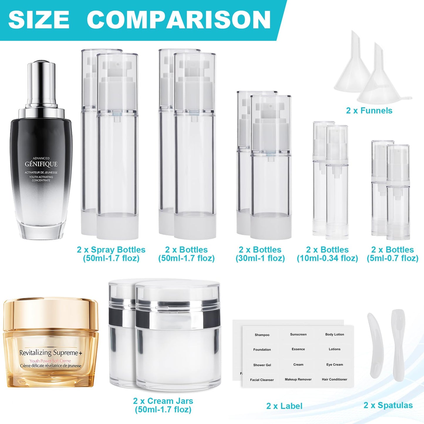 Bubimon Airless Pump Jars, Cosmetic Containers, Leak Proof Refillable jar for Toiletries, Cream Lotion, Eye Cream, Liquid, Foundation, Shampoo (BPA Free) (White, 18)