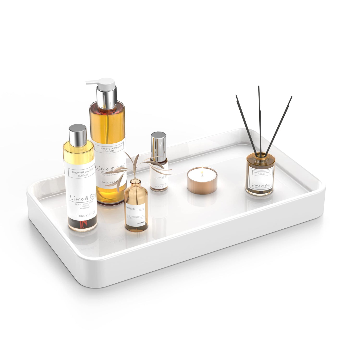 Gurygo 10" Bathroom Countertop and Vanity Tray - Kitchen Tray for Soap Bottles - Ceramic Vanity Tray for Bathroom Counter Organization - Kitchen Tray(White, Set/1)