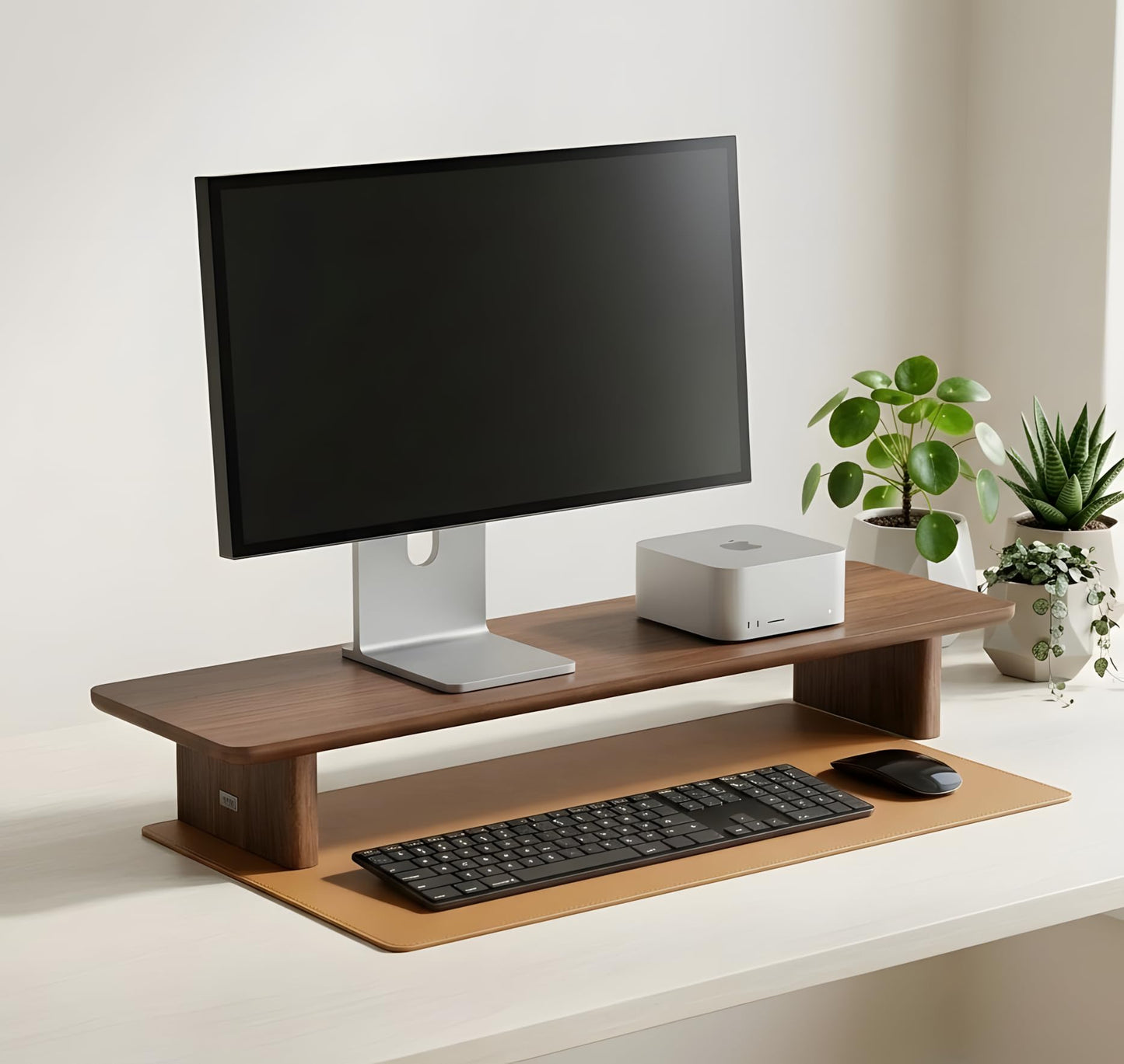 FISUA Minimalist Walnut Single Monitor Stand Riser - 31.5" Modular Desk Organizer for iMac, Laptop & Ultrawide Monitors - Natural Wood Grain