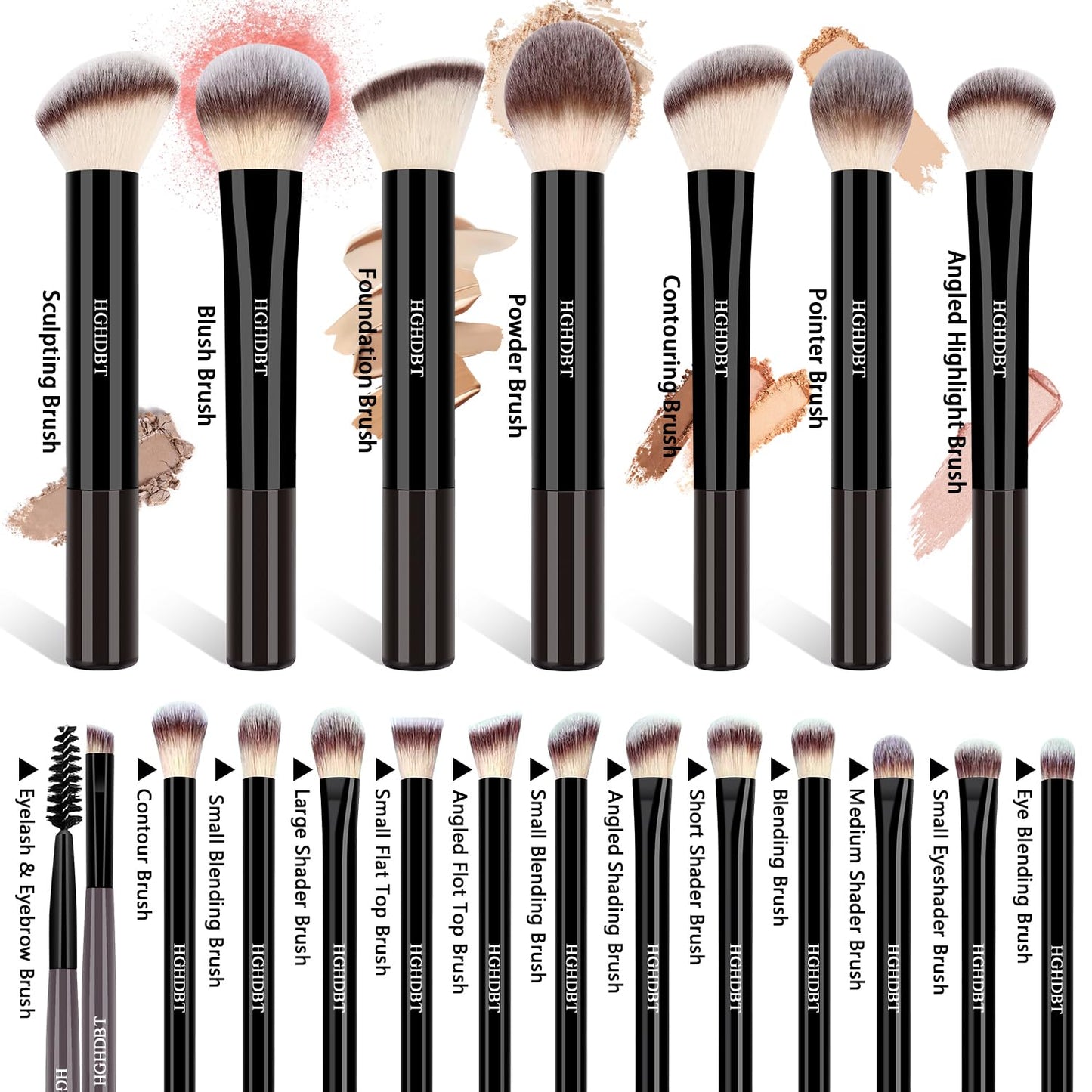 HGHDBT 57Pcs Black Makeup Brushes Set Professional with Case Premium Synthetic for Foundation Concealer Blush Eye Shadow Powder Eye & Face Make up Brush Kit with Beauty Blender Sponge Set Tools
