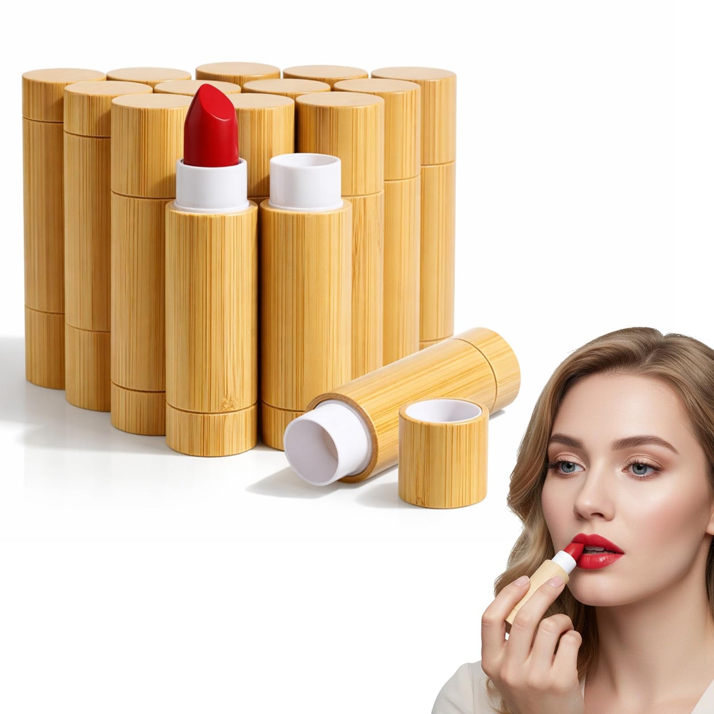 24 Pcs Bamboo Empty Lipstick Tubes, 5g Refillable DIY Lip Balm Tube Containers with Rotable Plastic Inner, Empty Cardboard-Lipstick Tubes for Women Lipstick, Deodorant, Solid Perfume, Makeup