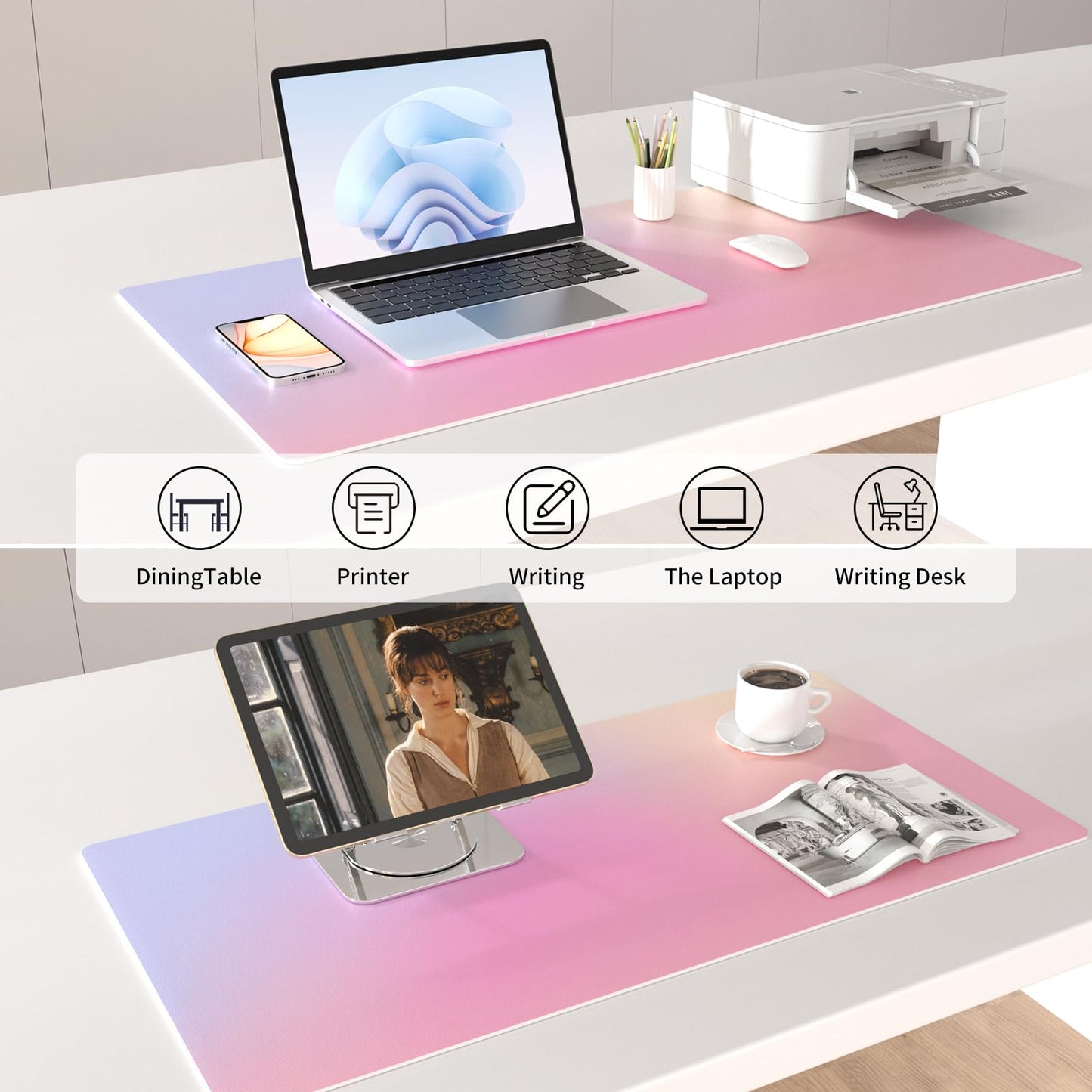 Colorful Star Large Mouse Pad Pink, Girly Desk Mat Aesthetic PU Leather Laptop Mat 31.5 x 15.7 in, Cute Mousepad & Large Desk Pad, Waterproof Non-Slip Desk Mat for Office Accessories Women& Girl