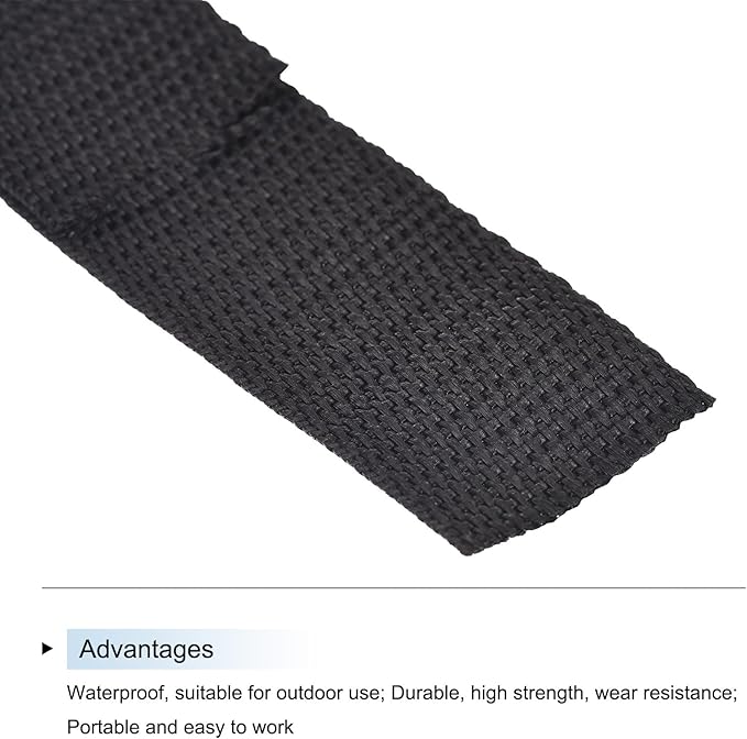 MECCANIXITY Lightweight Polypropylene Webbing Strap 1 1/4" 25 Yard Backpack Strapping Band Black for Outdoor Luggage Cargo Straps