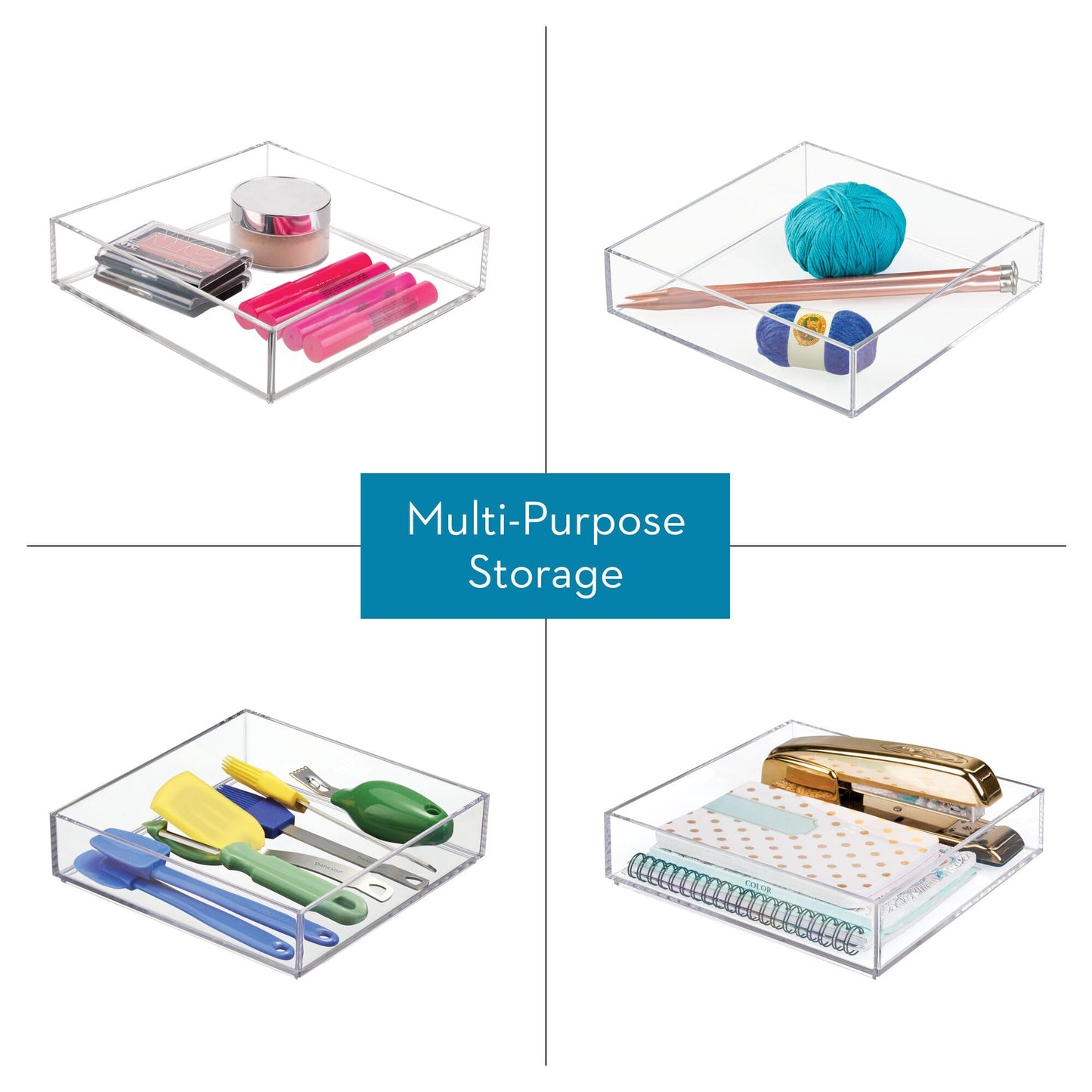 iDesign Plastic Makeup Drawer Organizer Tray - Vanity Organizer or Desk Drawer Organizer - Set of 2 - Clear
