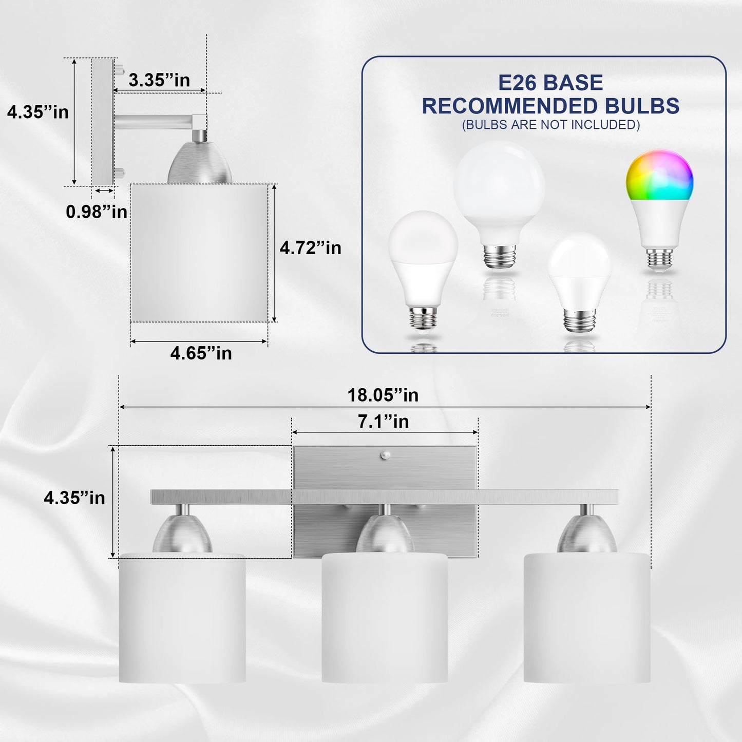 Dekang Bathroom Lighting Fixtures Over Mirror Brushed Nickel, Anti-Rust 3-Light Bathroom Vanity Lights, Modern 18Inches Wall Sconces E26 Base, Milky White Glass Shades, Bulbs Not Included