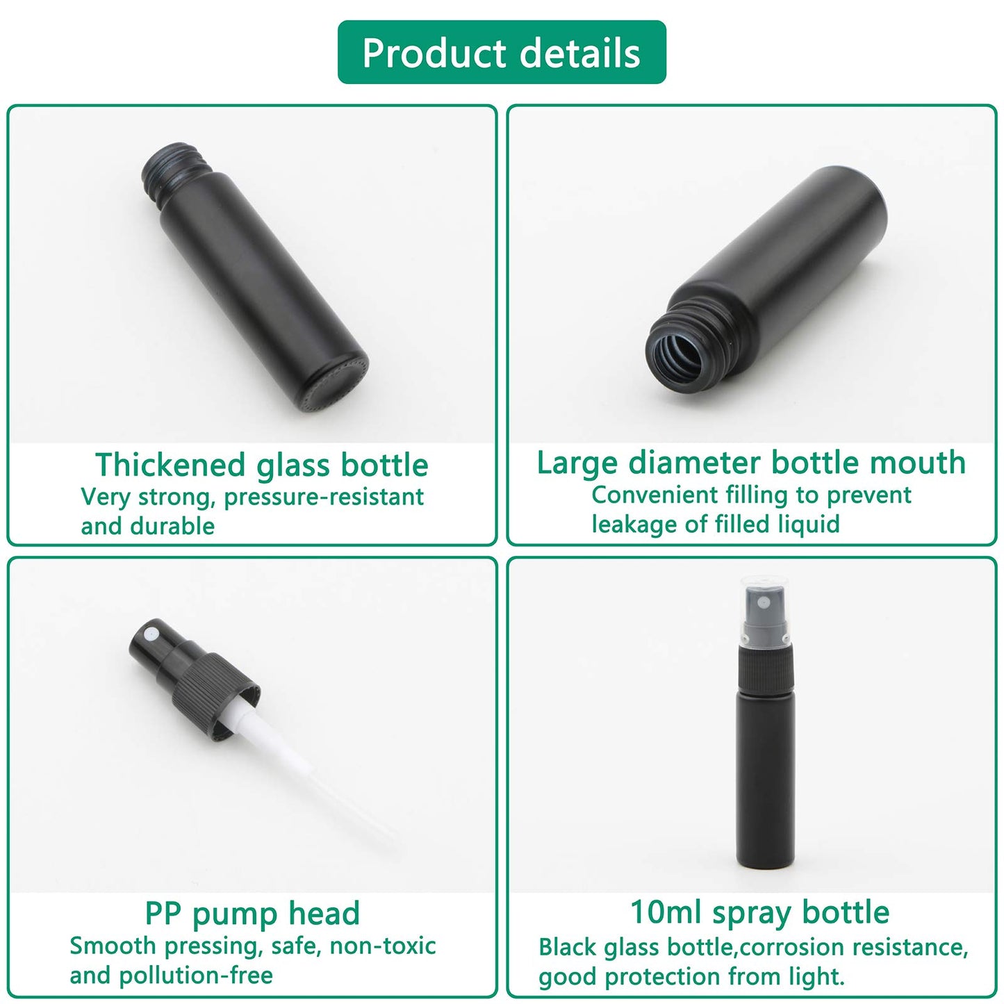 Kesell 10Pcs 10ml Spray Bottle Frosted Fine Mist Spray Bottle Refillable Perfume Atomizer Small Black Bottle Portable Sample Cosmetic Container for Travel