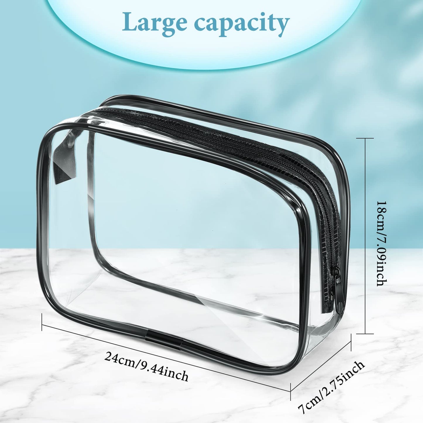 Weewooday 12 Pieces Clear Makeup Bags Cosmetic Storage Bags PVC Zipper Pouches Travel Waterproof Makeup Plastic Case for Women Organizing Toiletries Traveling Bathroom(Large,Black)