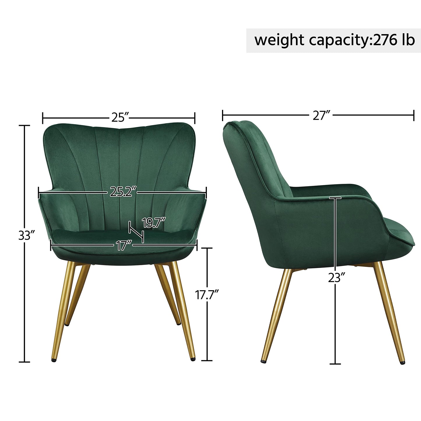 Yaheetech Velvet Accent Chair, Modern Armchair Vanity Chair with Wing Side and Metal Legs, Cozy and Soft Padded and High Back for Living Room/Makeup/Office/Bedroom, Green