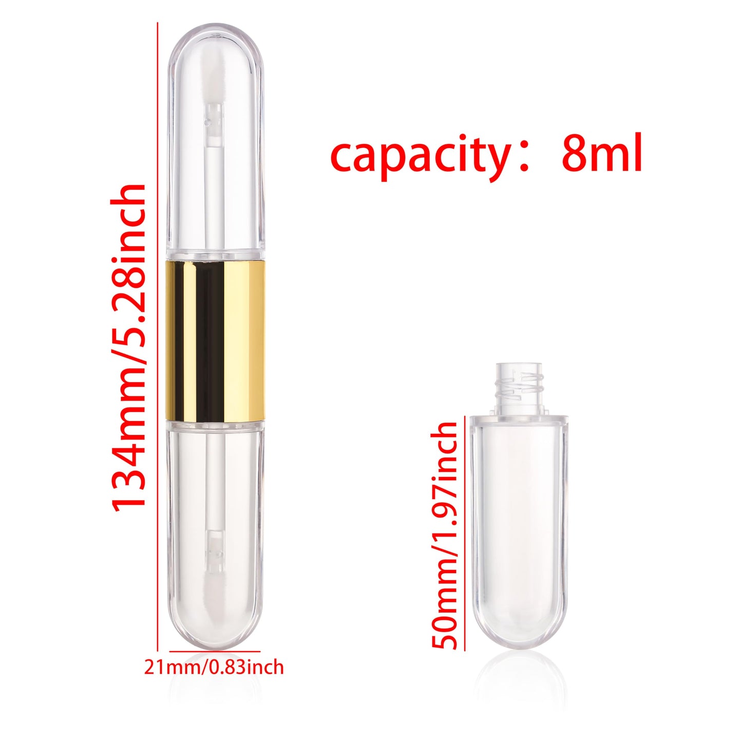 COSIDEA 12pcs Gold Flat 4ml*2 dual Ended lip gloss tubes 8ml double end lipgloss tube container