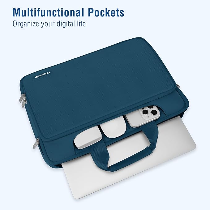 MOSISO 360 Protective Laptop Shoulder Bag Compatible with MacBook Air 13 inch M4 M3 M2 M1 2025-2018/Pro M2 M1 2025-2016,Matching Color Sleeve with Belt,Teal Green