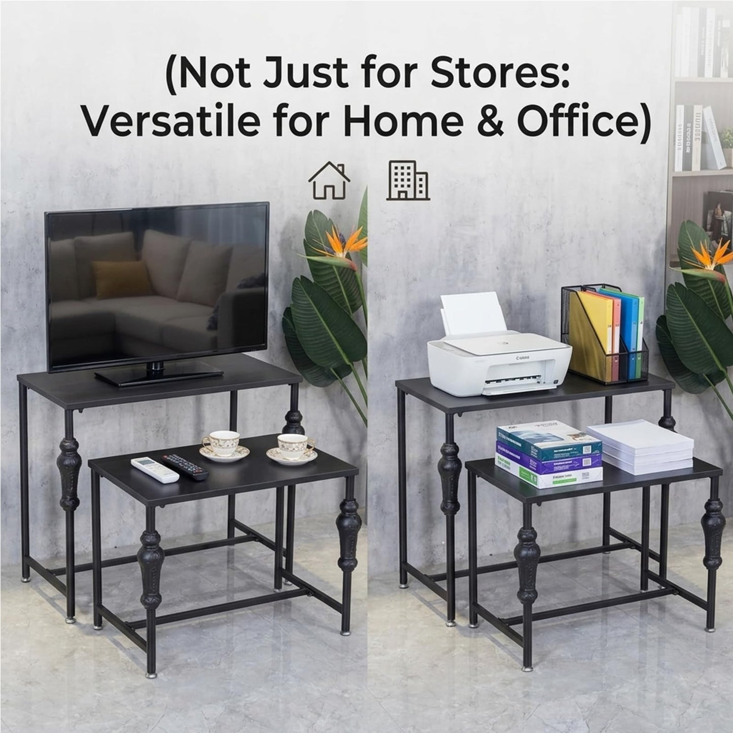 VANDNALI Industrial Retail Display Tables, Standing Clothing Shoes Display Rack, Set of 2 Boutique Display Riser, Retro Unit Storage Shelves, Garment/Handbag Display Stand