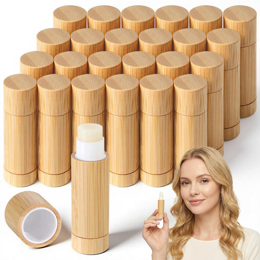 AOZUO 24 Pcs Bamboo Empty Lipstick Tubes, 5g Refillable Lip Balm Tube Containers with Clear Plastic Rotable Inner DIY Cosmetic Lipstick Lip Gloss Case Holder for Women Girls Homemade Balm Makeup