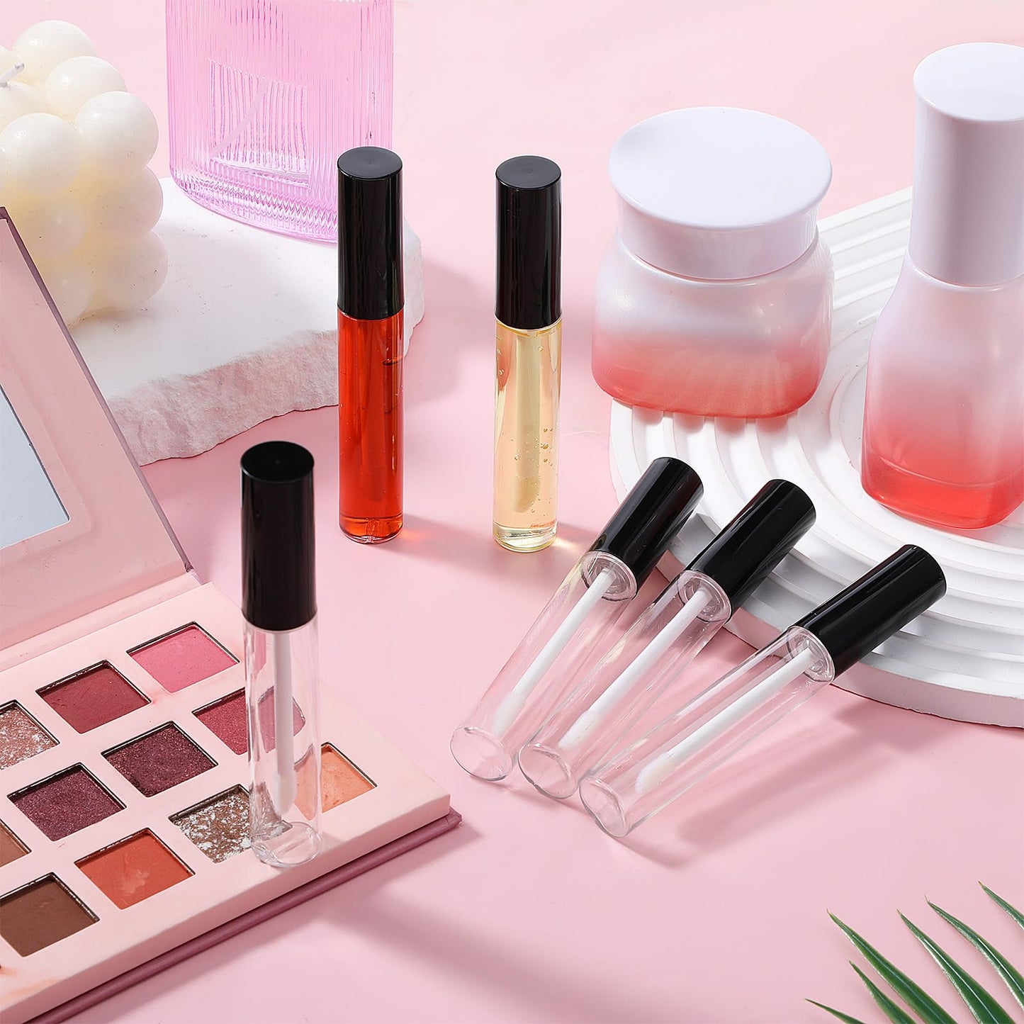 Giantree 50 Pack 10 ml Empty Lip Gloss Tube Containers, Refillable Lip Balm Bottle Plastic Reusable Gloss Container Lipstick Bottle with Rubber Insert for Travel DIY Makeup Personal Cosmetic