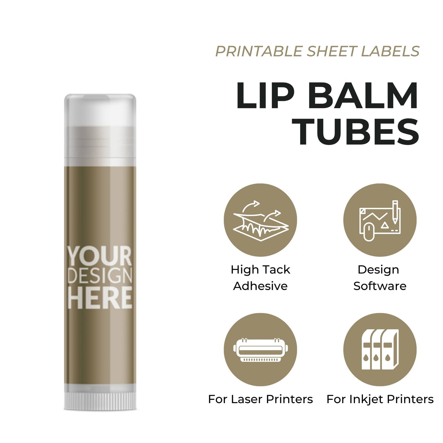 60 Dashleigh Kraft Lip Balm Labels – Perfect for Lip Gloss & Lip Stain Bottles, Inkjet or Laser Printable, 2 x 2.15 in.