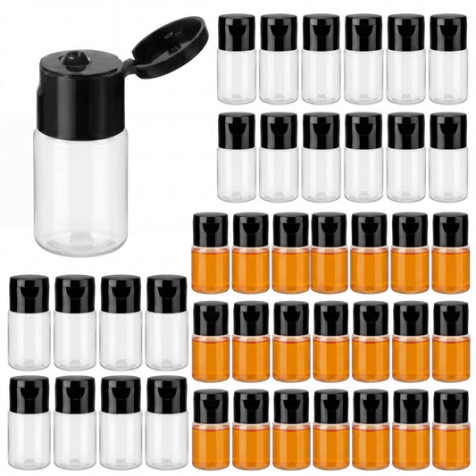 Yiyiring 50 Pcs 0.5 oz Small Travel Bottles with Flip Cap Wide Mouth Travel Size Plastic Bottles Mini Refillable Leakproof Liquid Storage Container for Toiletries Shampoo Cosmetic Lab Reagent Sample