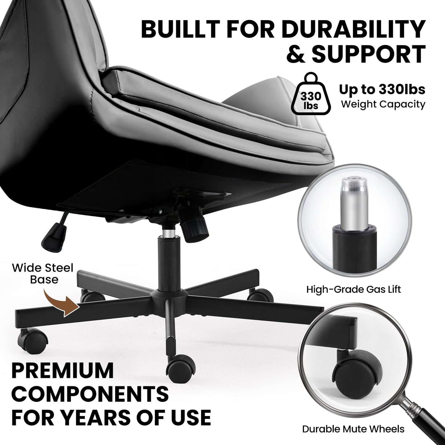 MOJAY Criss Cross Chair, Vanity Chair, Pretty Fancy Desk Chair, Cross Legged Office Chair for Girls, 360°Swivel Height Adjustable Reception Chair (Black PU)