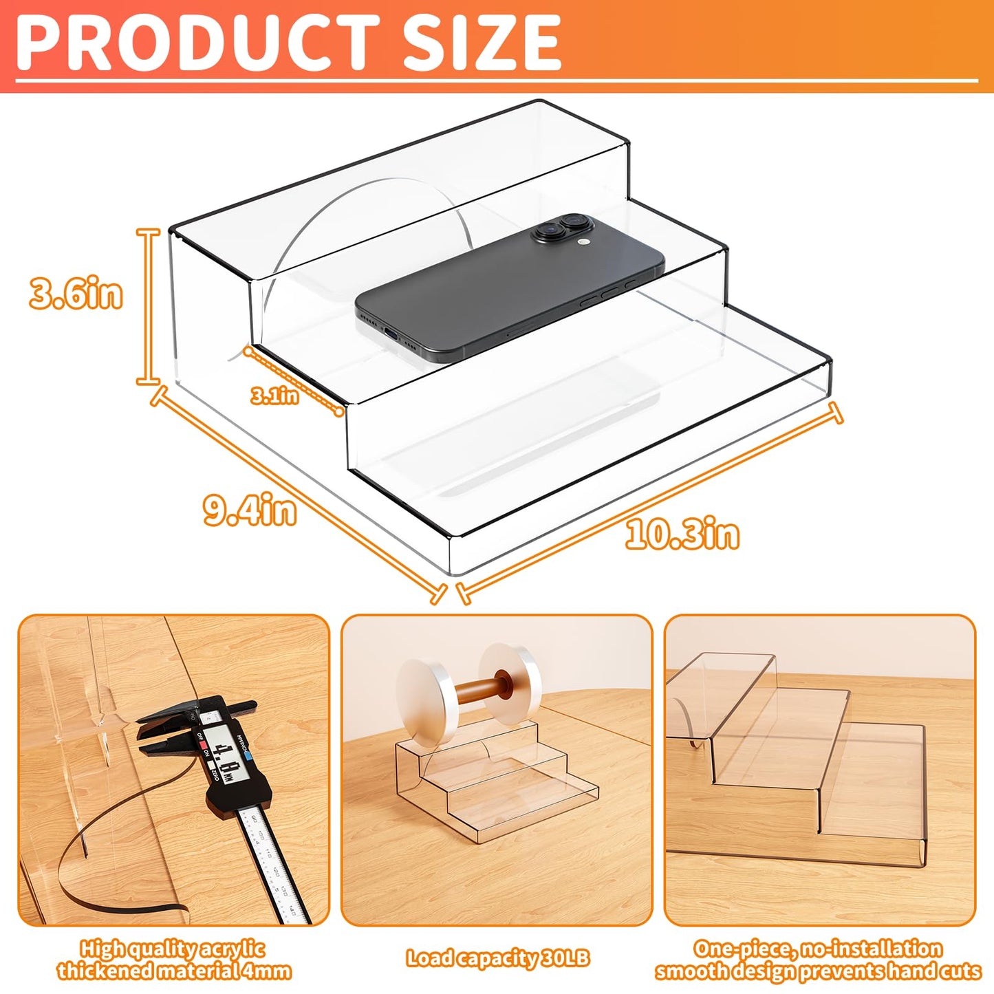 Yieach 3 Tiered Acrylic Display Stands for Cupcake Stand,Perfume Shelf Organizer,Figure and Funko Pop Display,No Installation,Clear Table Risers Display Stands for Collectibles,Makeup and Dessert,1PCS