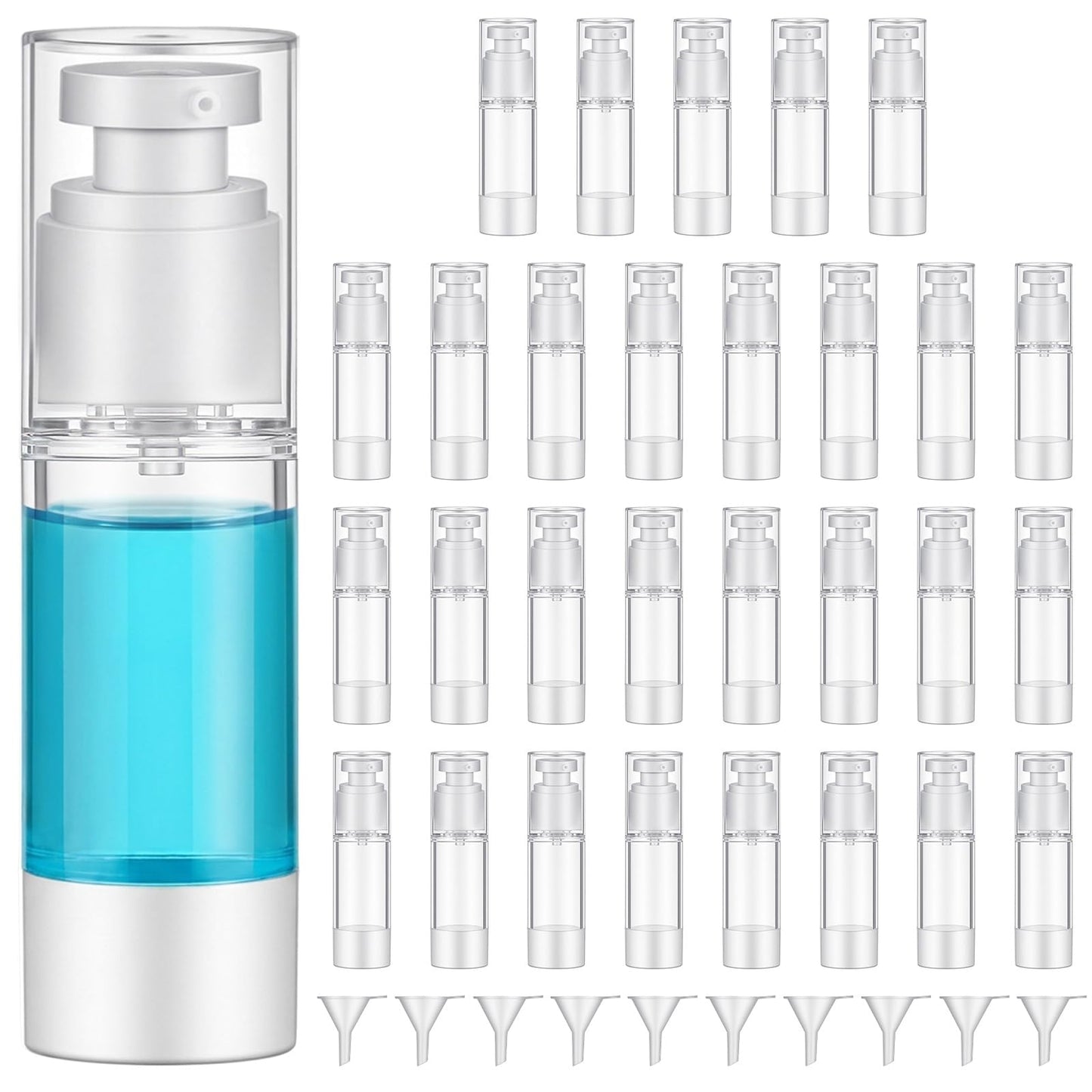 30 Pcs Clear Airless Pump Bottles, Refillable Travel Size Plastic Containers for Lotion Cream Cosmetic Foundation Shampoo, 1 oz Liquid Vacuum Toiletery Dispenser