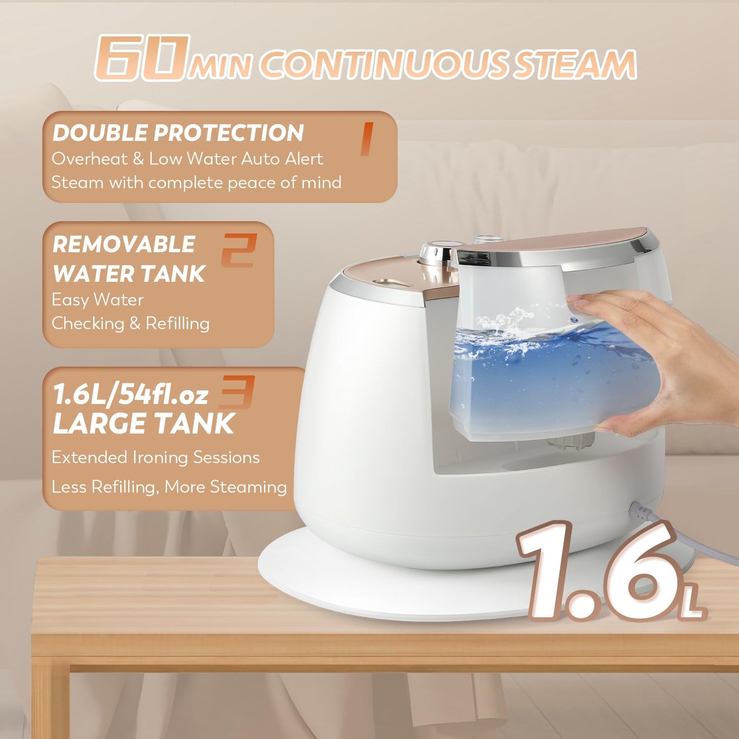 Hapyvergo 1800W Garment Steamer for Clothes, Professional Standing Steam Iron with 1.6L Tank for 60 Min Continuous Steam, Heat-Up in 25s, 10 Settings, 2-in-1 Ironing for Home, Travel & Commercial Use