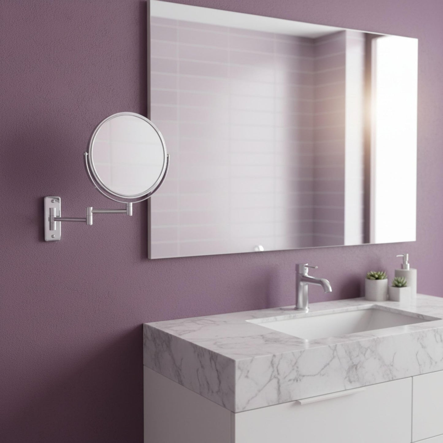JERDON Wall-Mounted Magnifying Mirror - Bathroom Makeup Mirror with 5X Magnification - 8-Inch Diameter - Chrome Finish - Model JP7506CF