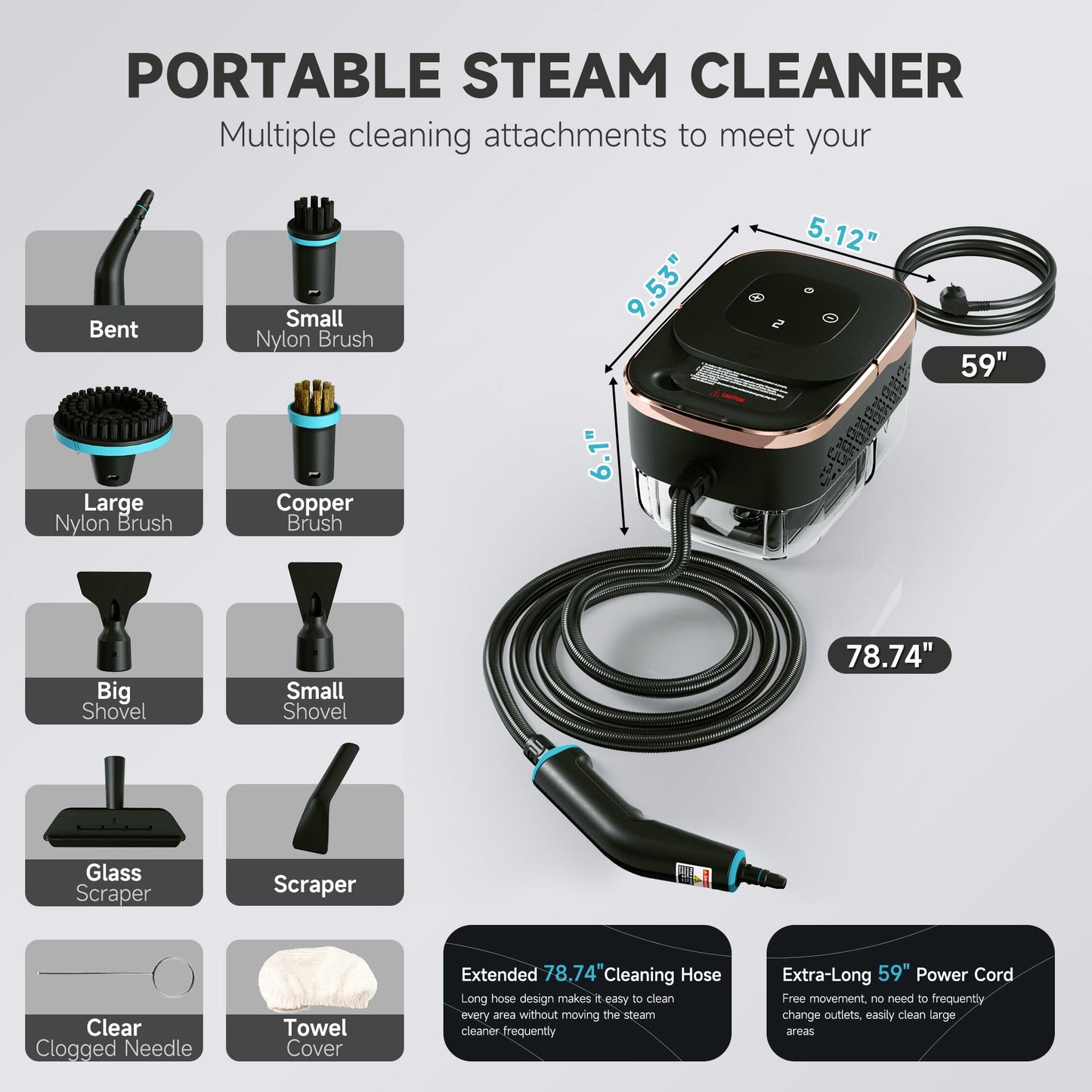 Steam Cleaner for Home, Powerful Steamer for Cleaning, 4Bar Pressure & 15S Instant Heat, Multipurpose Cleaning Steamer with Replacement Heads for Home, Dirt, Grease, Grout, Tile,Floor, Car Detailing