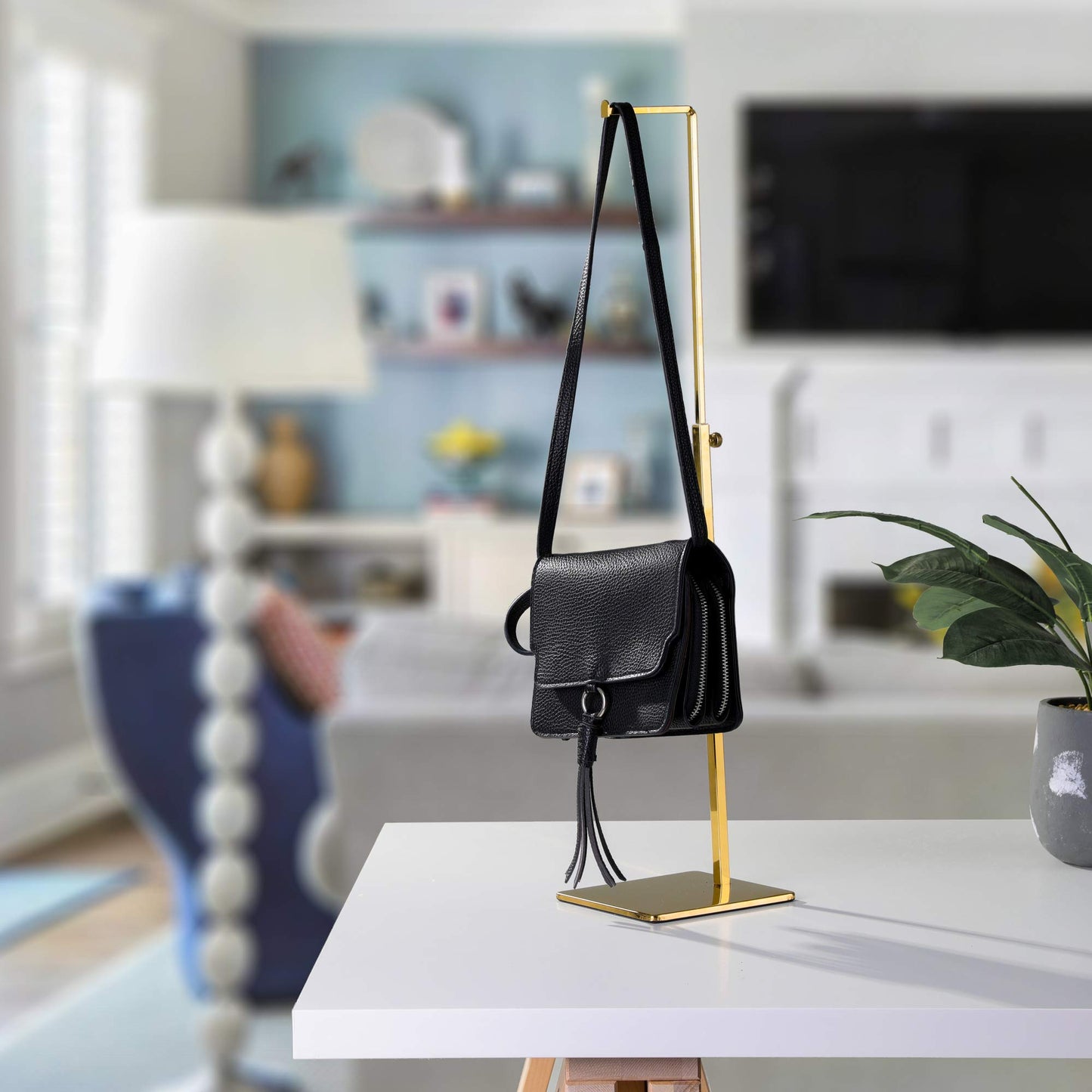 Elitnus Purse Display Stand Holder - Gold Adjustable Handbag Hanger Rack for Purses, Bags, Wreath - Tabletop, Desk, Closet Organizer - Retail Vendor Use