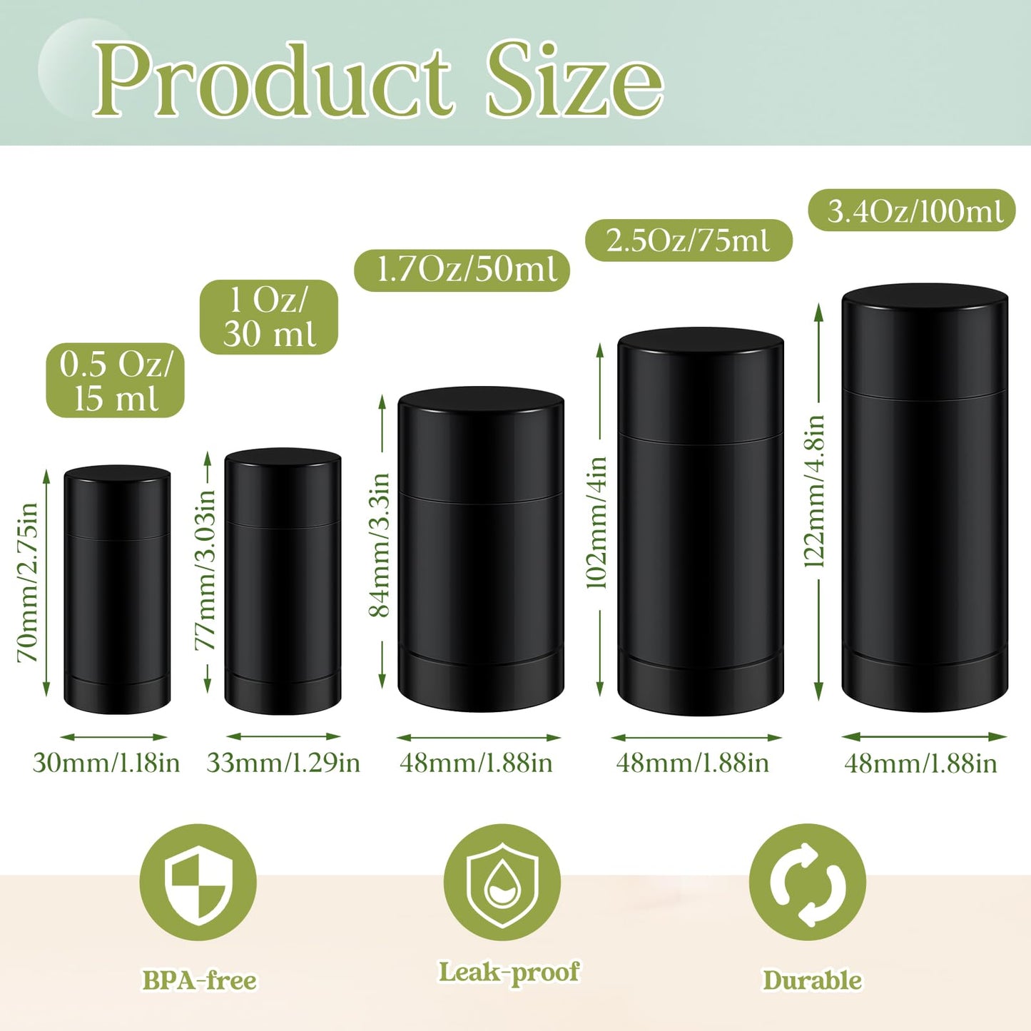 Teenyyou 50 Pcs 30 ml Empty Deodorant Containers Twistup Filling Stick Plastic Deodorant Container Refillable Bottles Bottomfill Round Lip Balm Tubes Cylinder for DIY Lip Balm (Black)