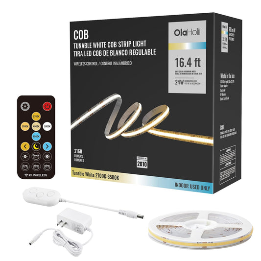 Olaholii 16.4ft Tunable White 2700K-6500K COB LED Strip Light with Remote, Dimmable Bright Led COB Light Strip, White CCT Adhesive Led Light for Kitchen Cabinet, Room