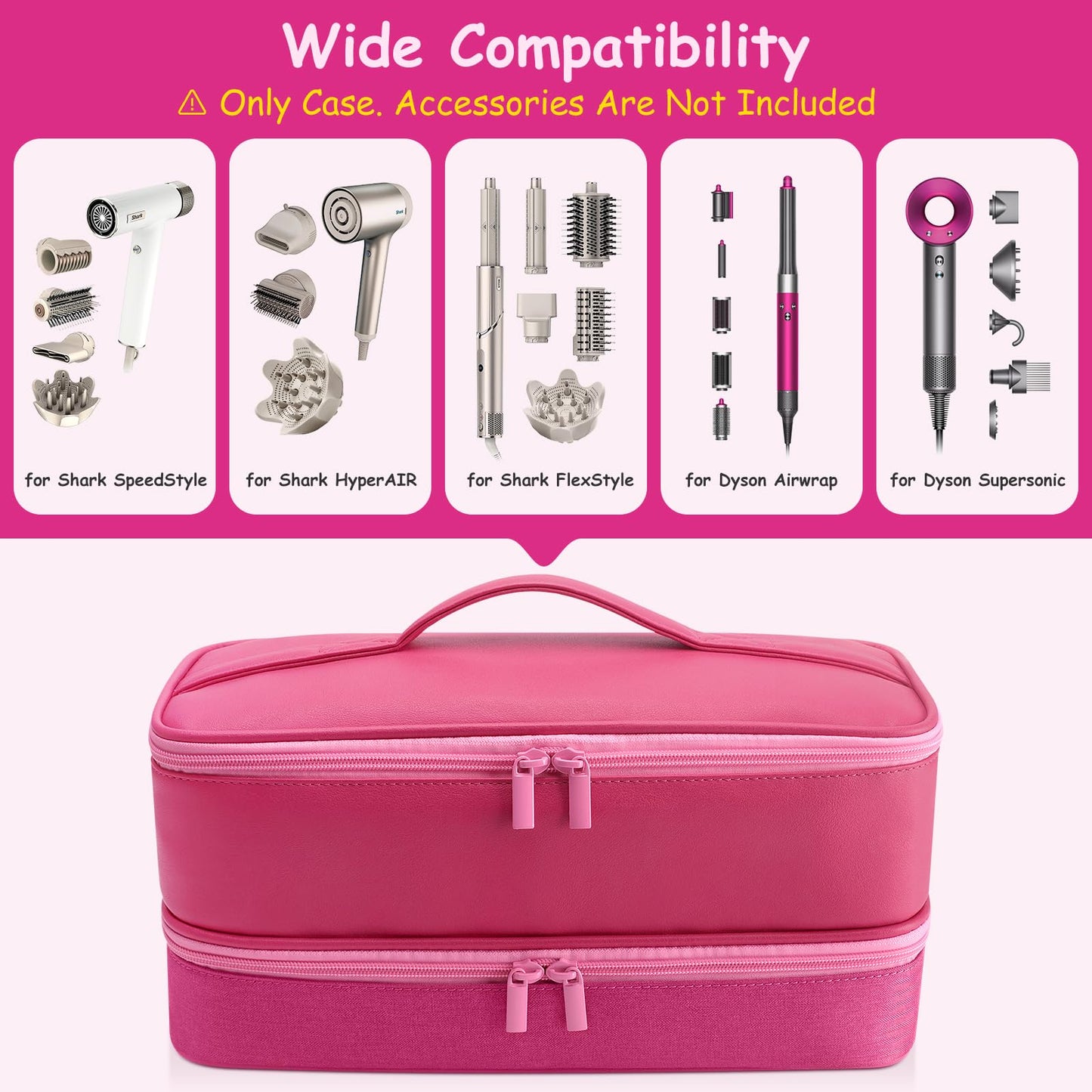 Travel Carrying Case for Hair Dryer for Shark Flexstyle Double-Layer Hair Accessories Tools Storage Bag for Revlon Hairdryer Styler Organizer (P-Pink)