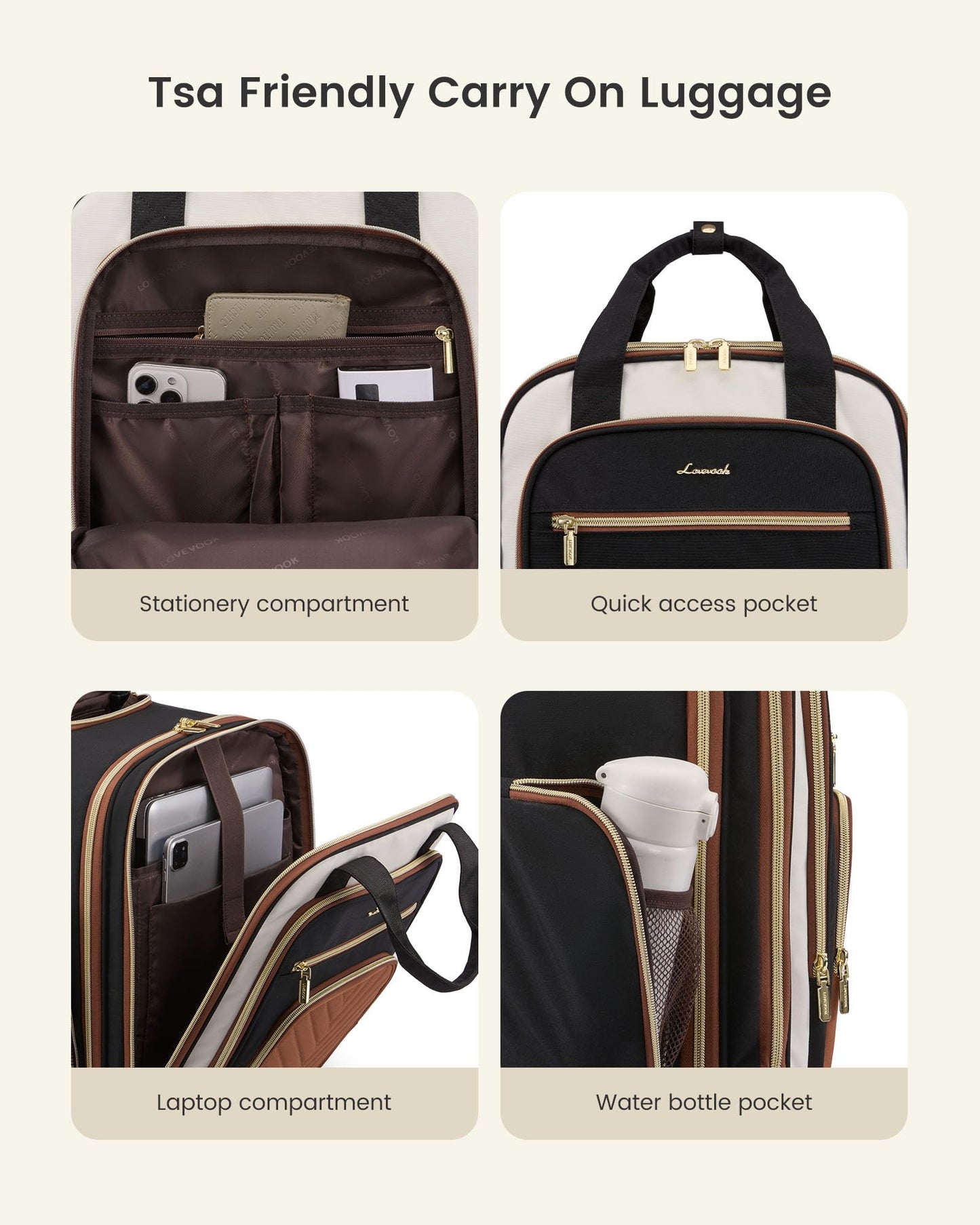 LOVEVOOK Underseat Carry On Luggage with Wheels and Giant Tumbler Holder Pocket, Soft Sided Under Seat Personal Item Suitcase for Travel, Business, Work