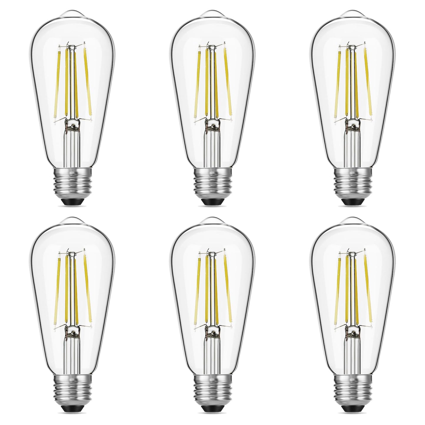 Gozelux Vintage LED Edison Bulbs, 6W, Equivalent 60W, High Brightness Daylight 5000K, ST58 Antique LED Filament Bulbs with 90+ CRI, E26 Medium Base, Dimmable, Clear Glass, Pack of 6