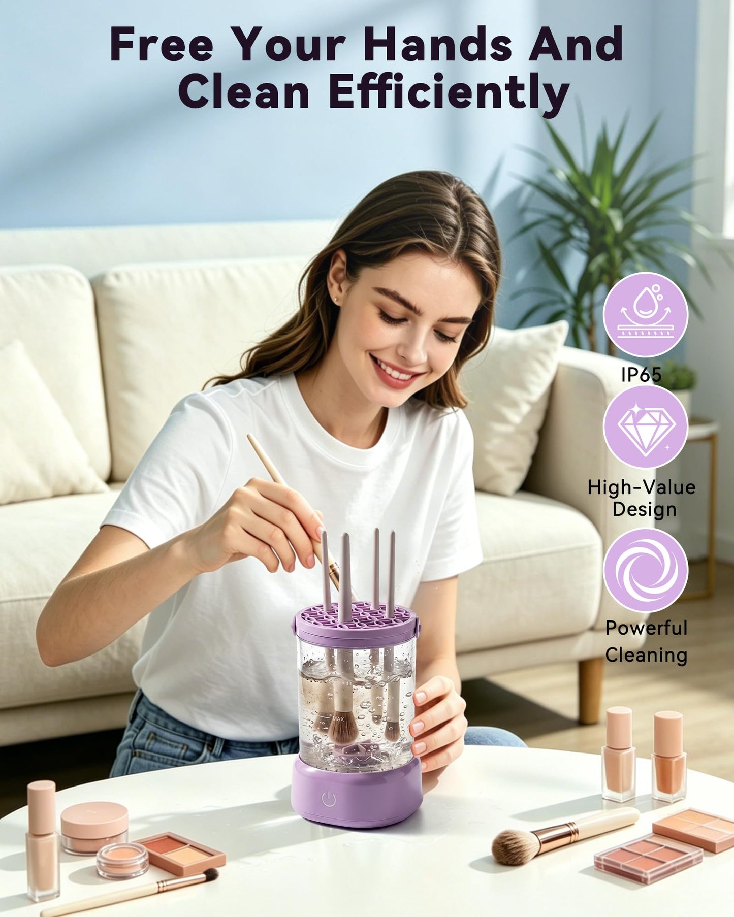 Makeup Brush Cleaner - 9000 RPM Electric Makeup Brush Cleaning Machine, IP65 Portable Make up Brush Cleaner for Makeup Sponges and Brushes