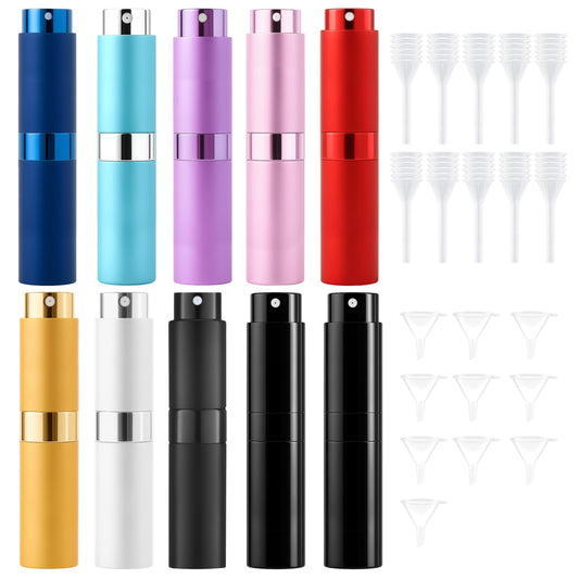 HUGROSE Perfume Travel Refillable, 10 Pack 8ml Black Atomizer, Portable Travel Perfume Bottle Refillable, Ideal for Fragrance Storage, Sleek Design, Perfect for Daily Use