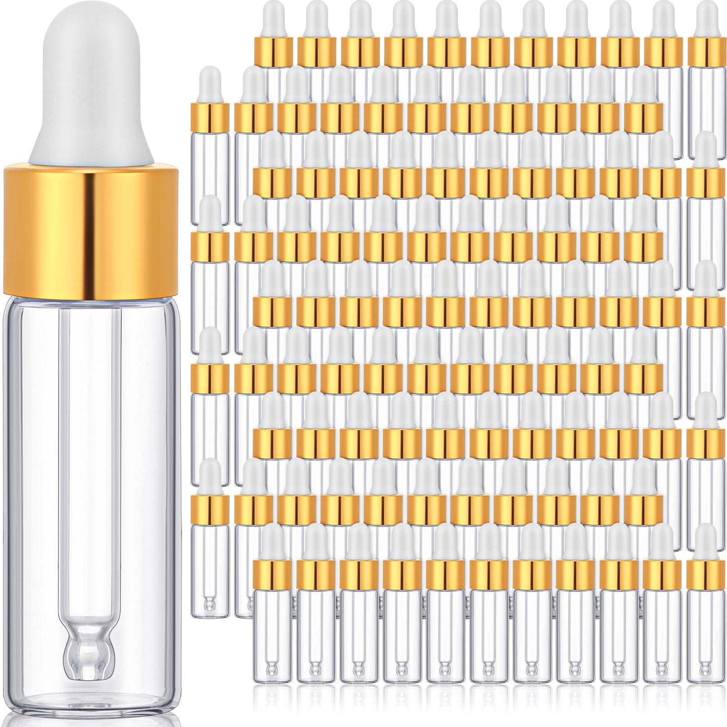 Bokon 100 Pcs Glass Dropping Bottles Mini Essential Oil Dropper Bottles Empty Sample Vials with Black Cap Tiny Storage Jars with Dropper for Perfumes Cosmetic Liquid Aromatherapy Lab (Clear, 5 ml)