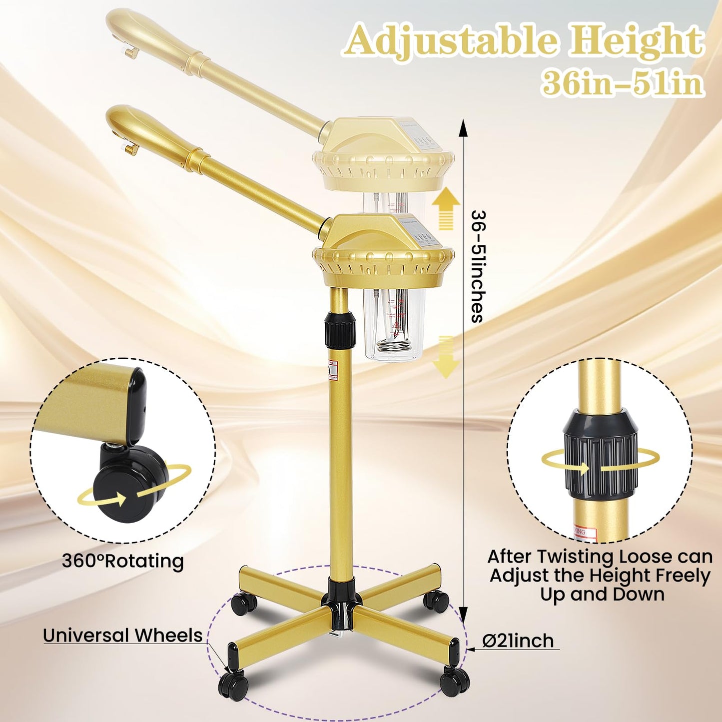 Wuissvnb Facial Steamer, Professional Facial Steamer for Estheticians, Hot Mist & Timer Function, Ozone Face Steamer on Wheels for Spa, Salon and at Home Use
