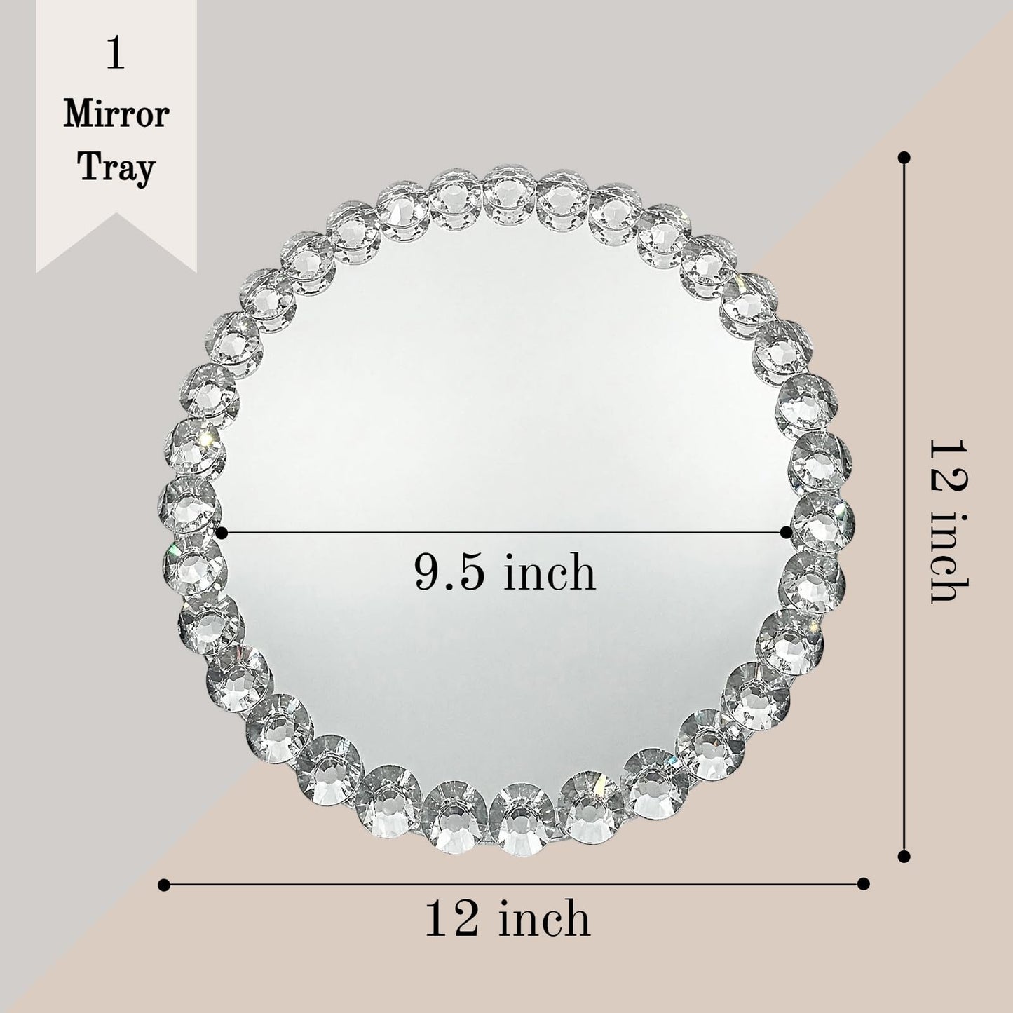 joyshiny 12-Inch Crystal Bead Mirror Tray – Vanity Organizer, Perfume & Jewelry Display, Decorative Tray for Bathroom, Dresser, Coffee Table, Living Room, Office & Hotel Banquet（Silver）