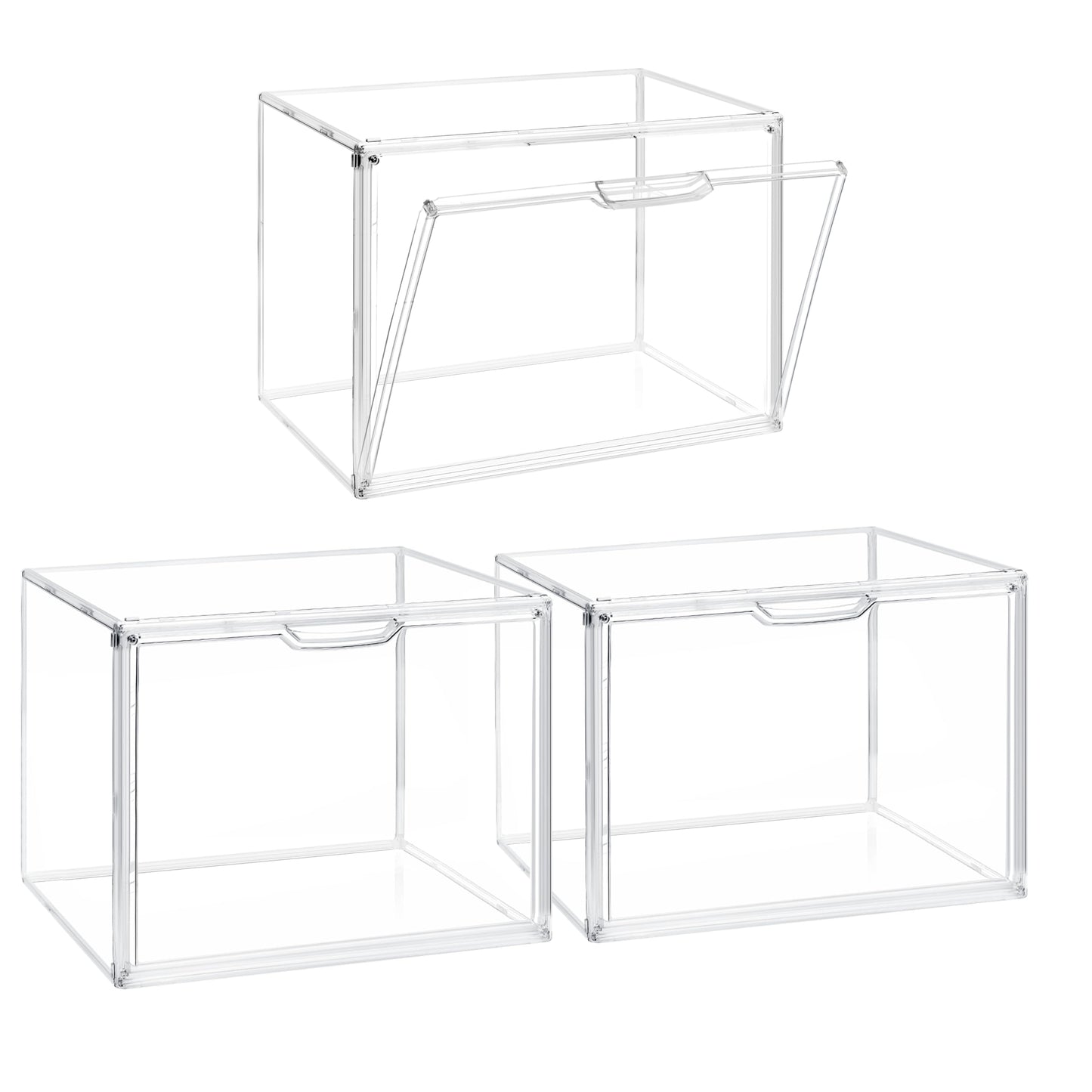 Tallsocne Clear Acrylic Stackable Storage Box with Magnetic Lid - 3 Pack Display Case for Collectibles and Figures Organizer