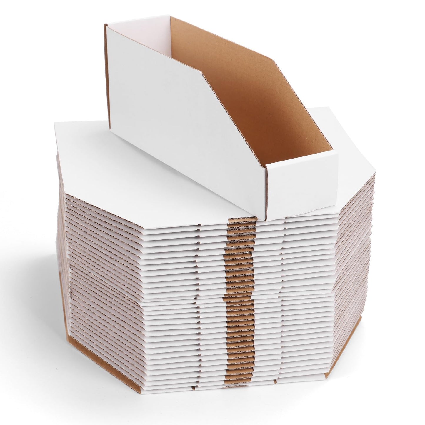 ZBEIVAN Cardboard Storage Bins Boxes 35 Packs 12x3x4.5 Inches, Easy Assembly Pantry Organizer Bins for Shelf, White