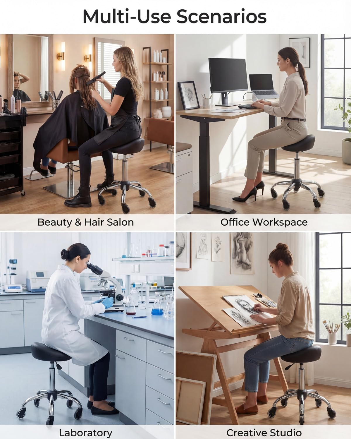 Towning Saddle Stool Chair, Ergnomic Stool with Wheels, Rolling Salon Stool Chair with Comfortable Seat Padding, Height Adjustable Saddle Chair for Hair Stylist Kitchen Spa Drafting Office Home