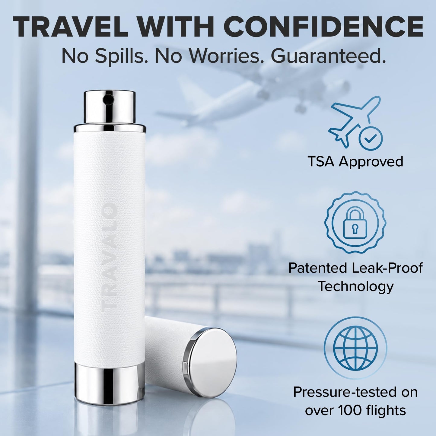 Travalo Walzer Refillable Perfume Atomizer - Pocket-Size, Leak-Proof, Glass-Free Spray Bottle Safe for Air Travel - Mini Perfume Bottle with White Leather Cover