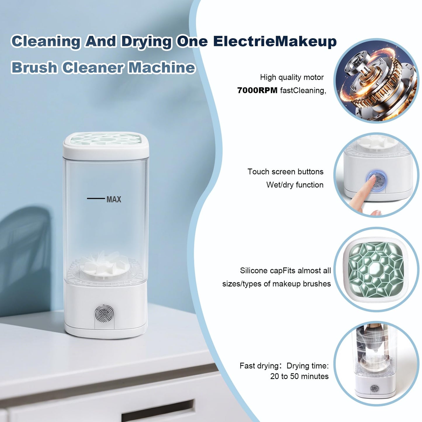 AiDwell 3-in-1 Electric Makeup Brush Cleaner with Dryer & Holder