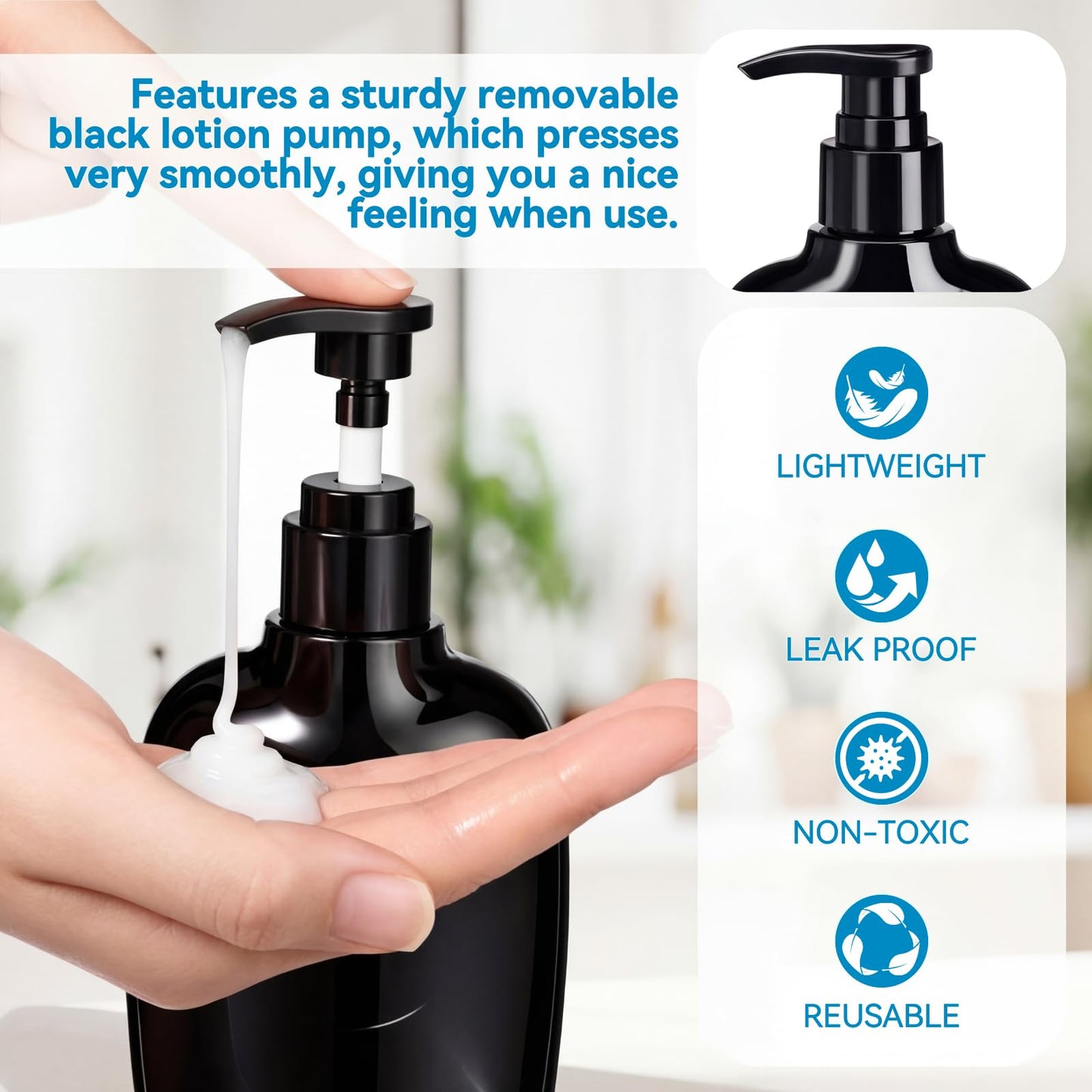 Gandeer 24 Pack Black Plastic Pump Bottles 6.8 Oz/ 200 ml Shampoo Lotion Dispenser Bottles Empty Refillable Hand Soap Liquid Dispenser Container with Press Pump for Travel Bathroom Hotel Kitchen