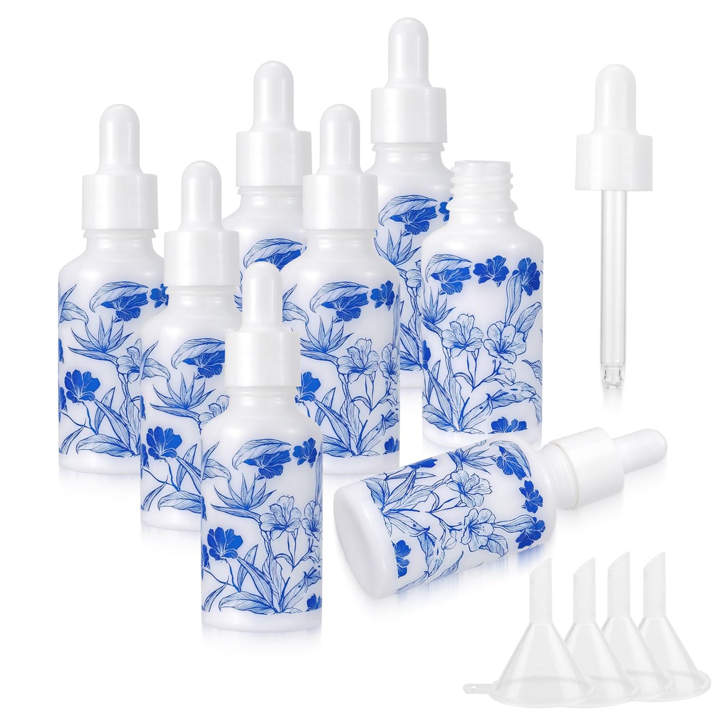 Newzoll 8 Pcs 30ml Eye Dropper Vials, 1 oz Ceramic Perfume Bottles with 4 Funnels, Empty Containers Jars for Essential Oils Cosmetic Liquids