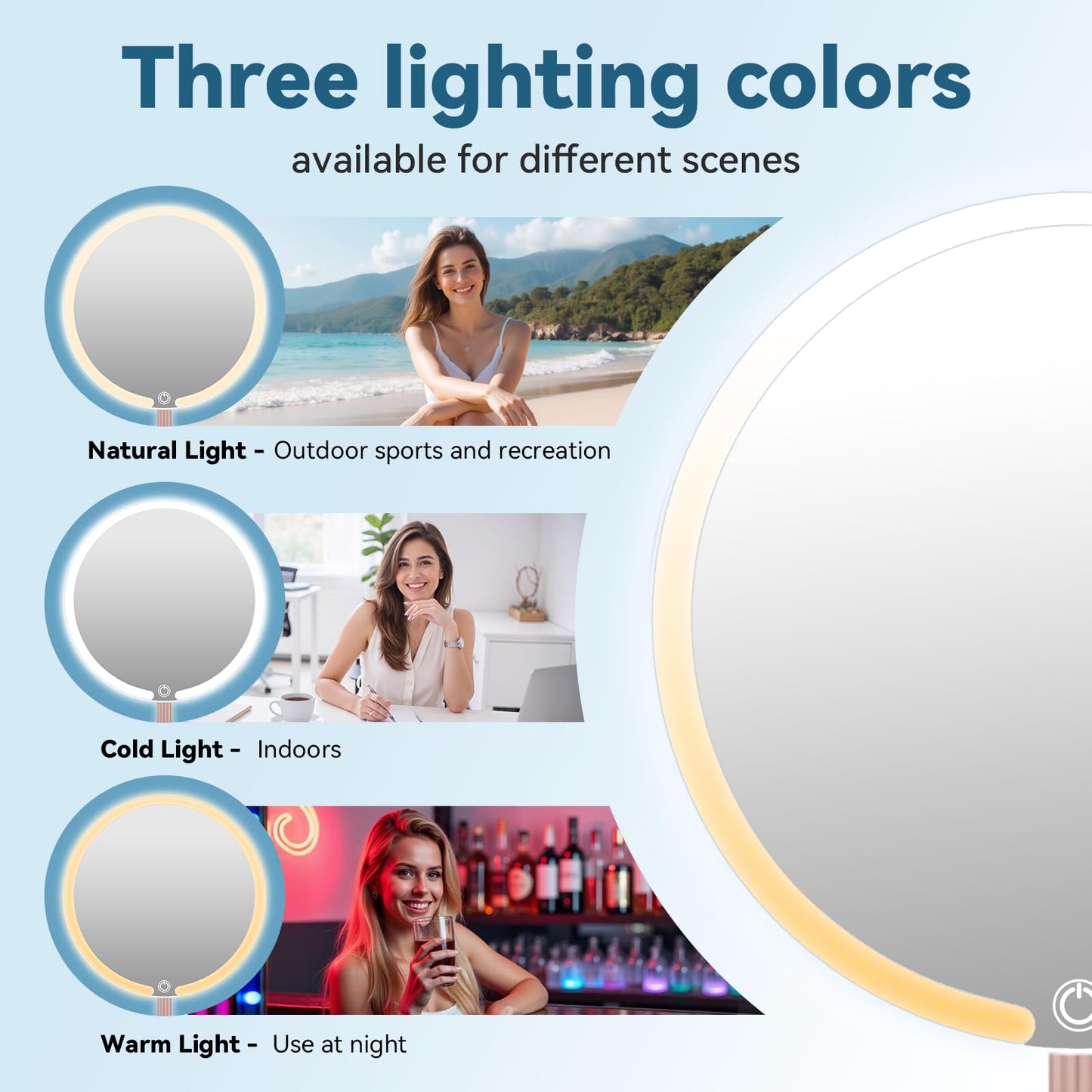 SKSFLY Makeup Mirror with Lights, 4K Ultra-Clear Reflection, Long-Press Adjustable Brightness, 3 Glow Settings, Flexible Multi-Angle Design – Perfect for Makeup